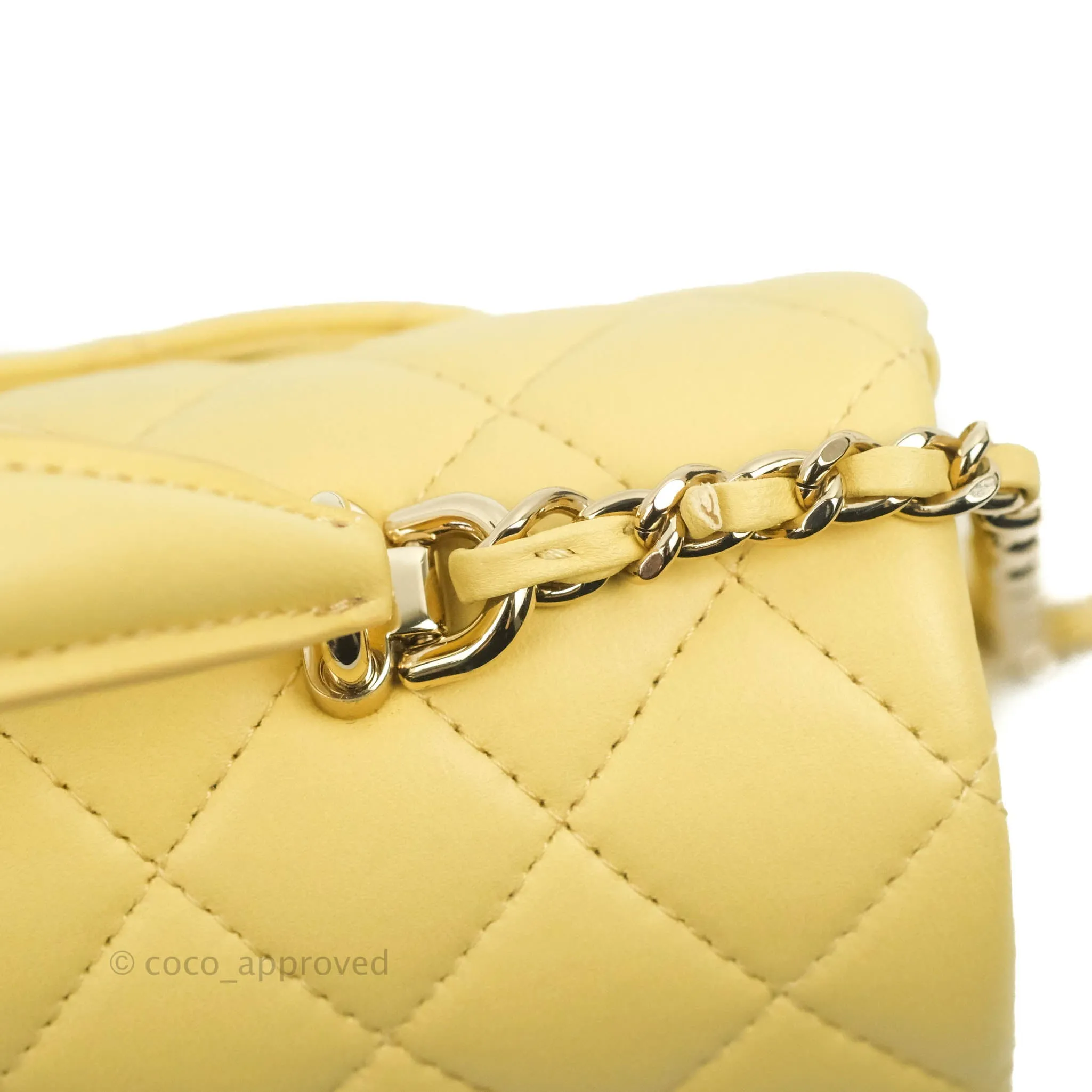 Chanel Top Handle Mini Rectangular Flap Bag Yellow Lambskin Gold Hardware