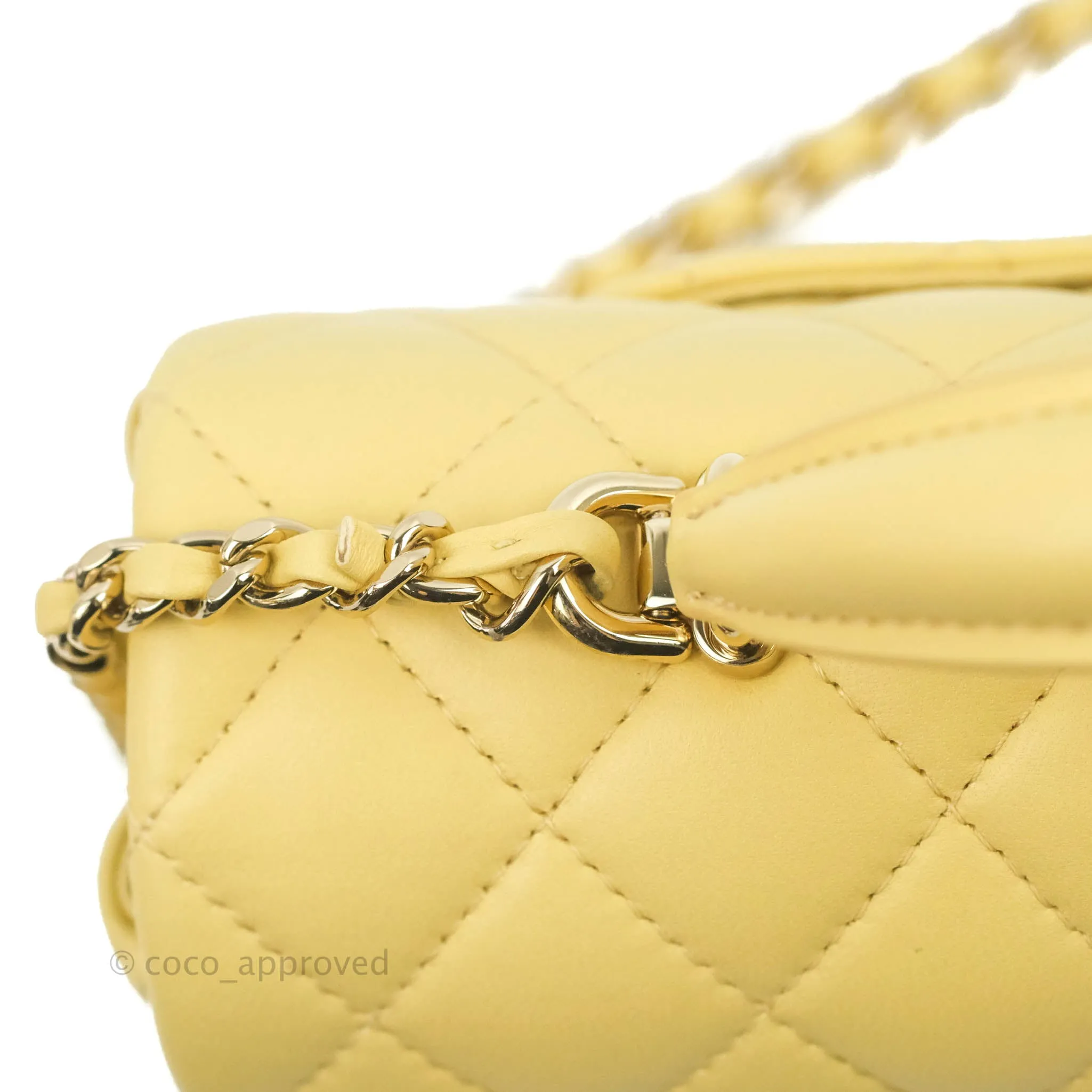 Chanel Top Handle Mini Rectangular Flap Bag Yellow Lambskin Gold Hardware