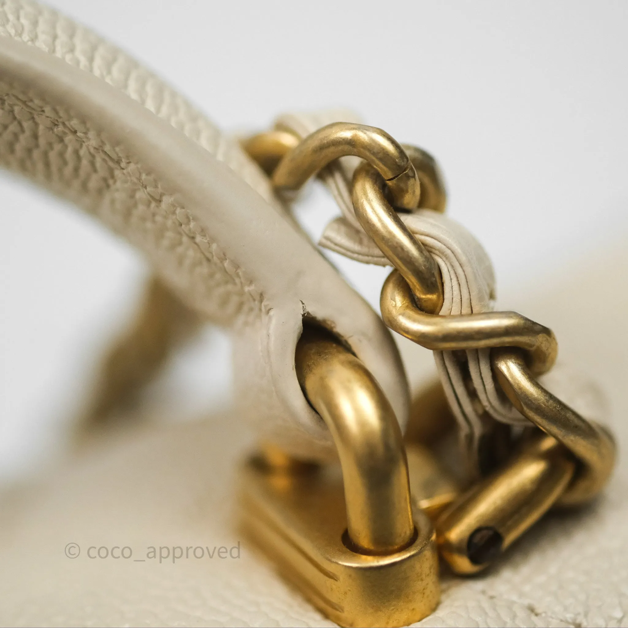 Chanel Top Handle Mini Rectangular Flap Ivory Caviar Aged Gold Hardware
