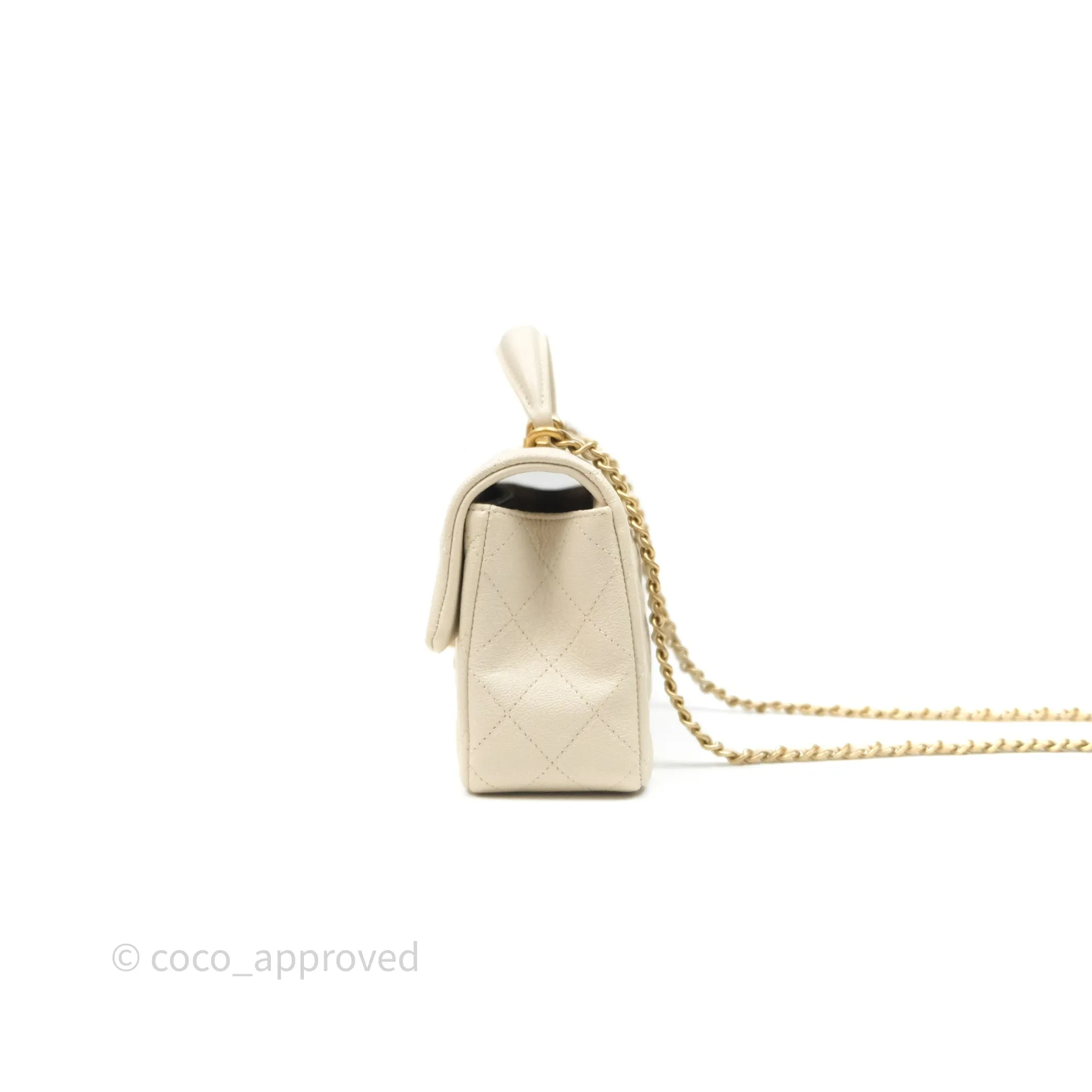 Chanel Top Handle Mini Rectangular Flap Ivory Caviar Aged Gold Hardware