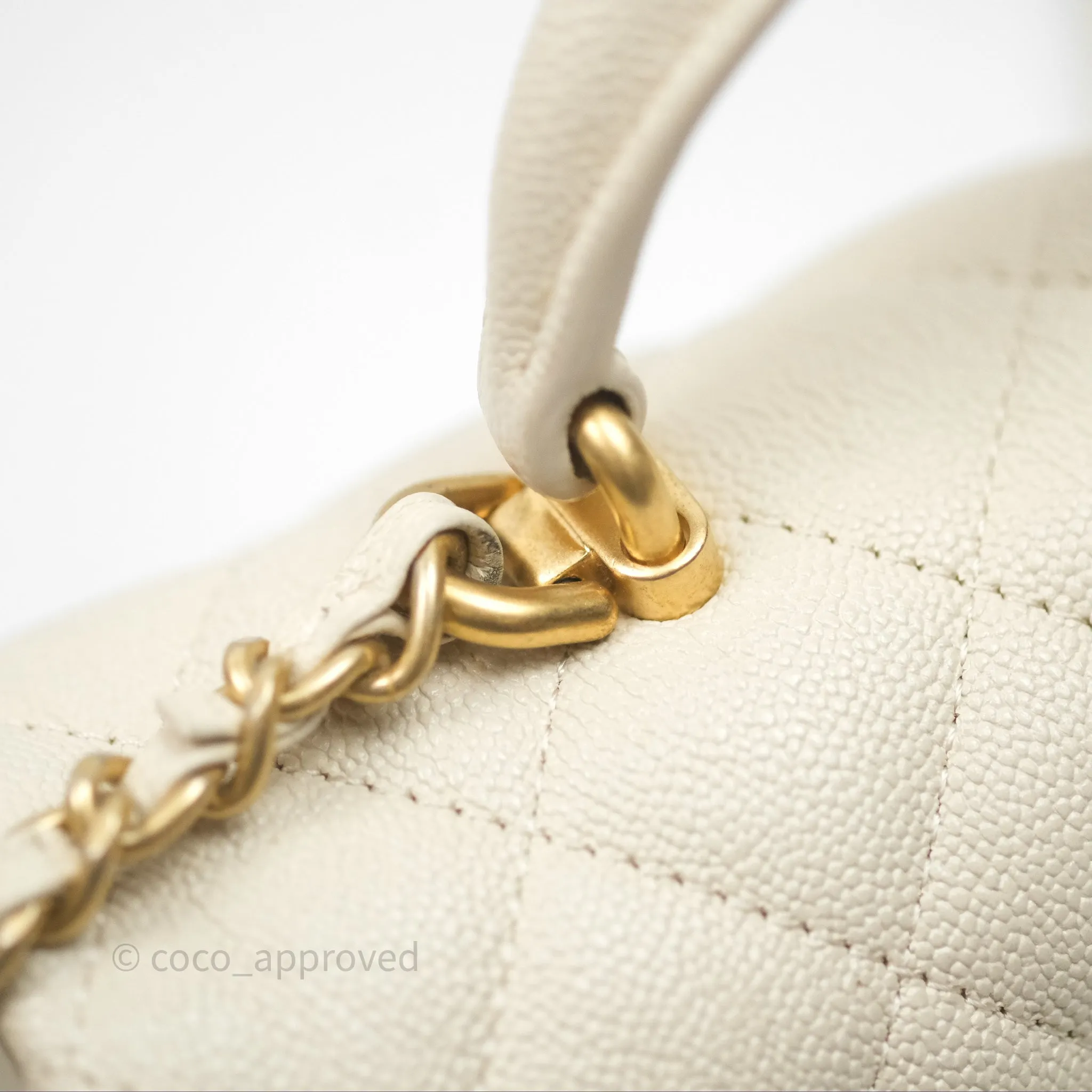 Chanel Top Handle Mini Rectangular Flap Ivory Caviar Aged Gold Hardware