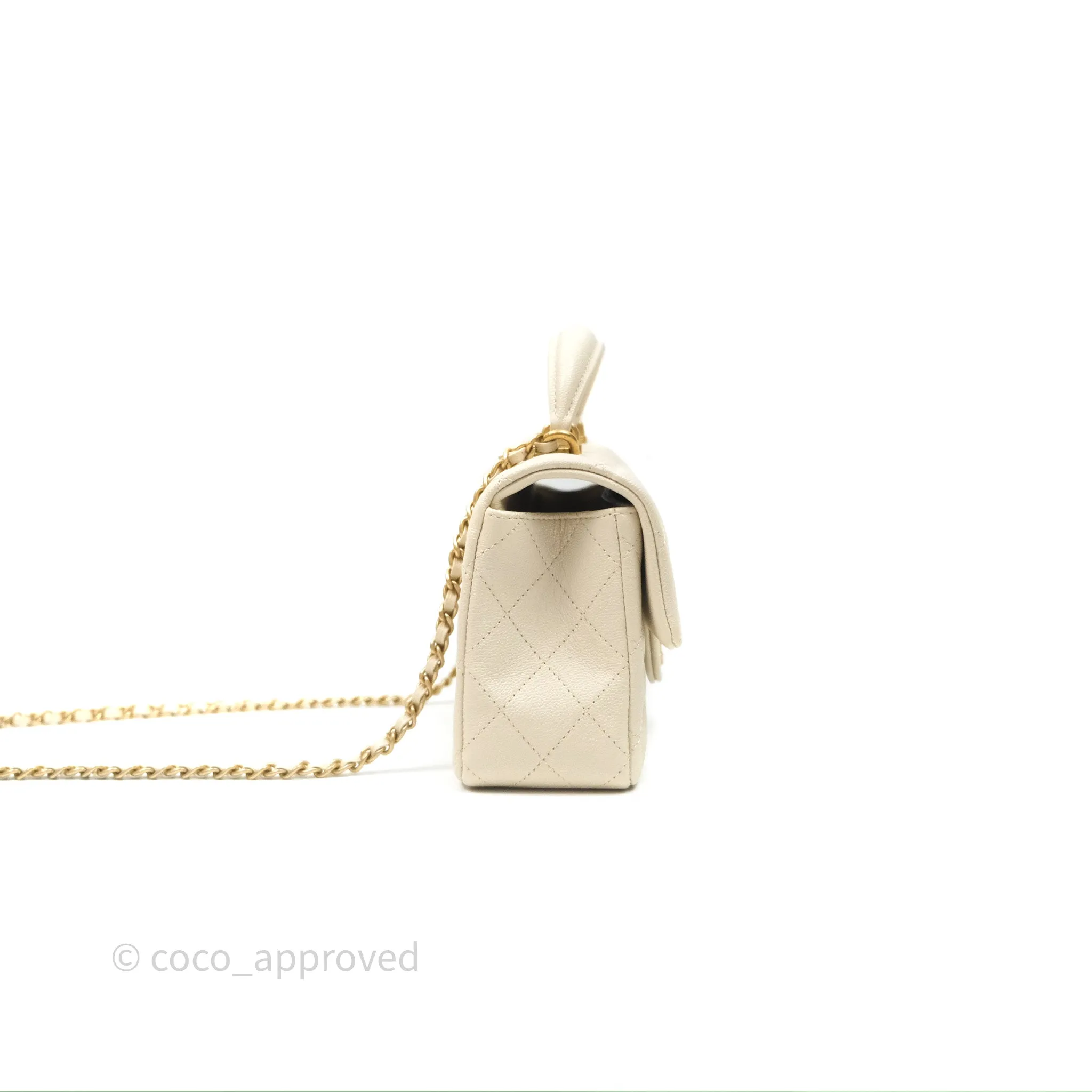 Chanel Top Handle Mini Rectangular Flap Ivory Caviar Aged Gold Hardware