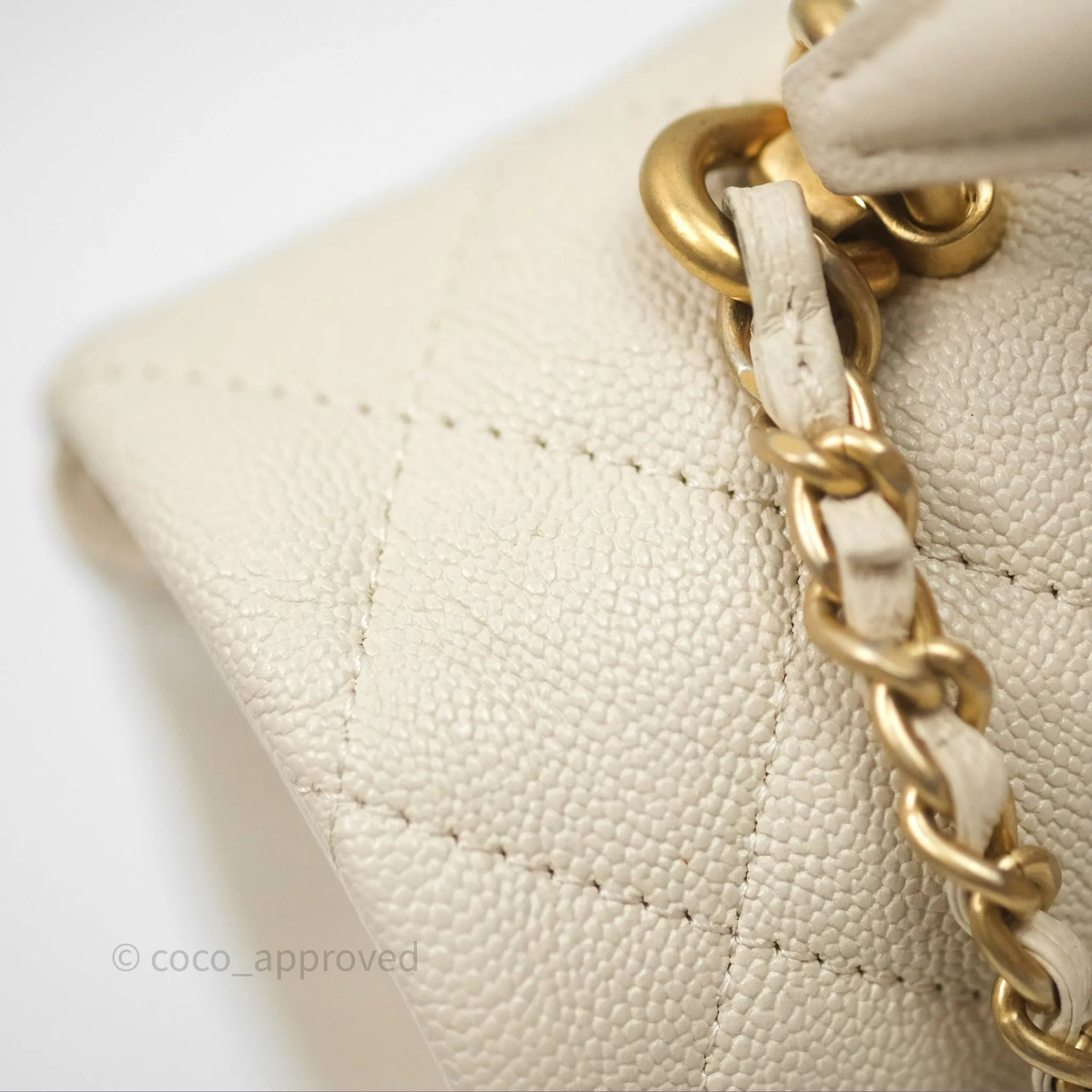 Chanel Top Handle Mini Rectangular Flap Ivory Caviar Aged Gold Hardware