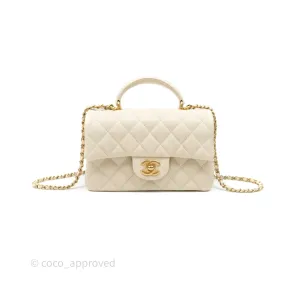 Chanel Top Handle Mini Rectangular Flap Ivory Caviar Aged Gold Hardware