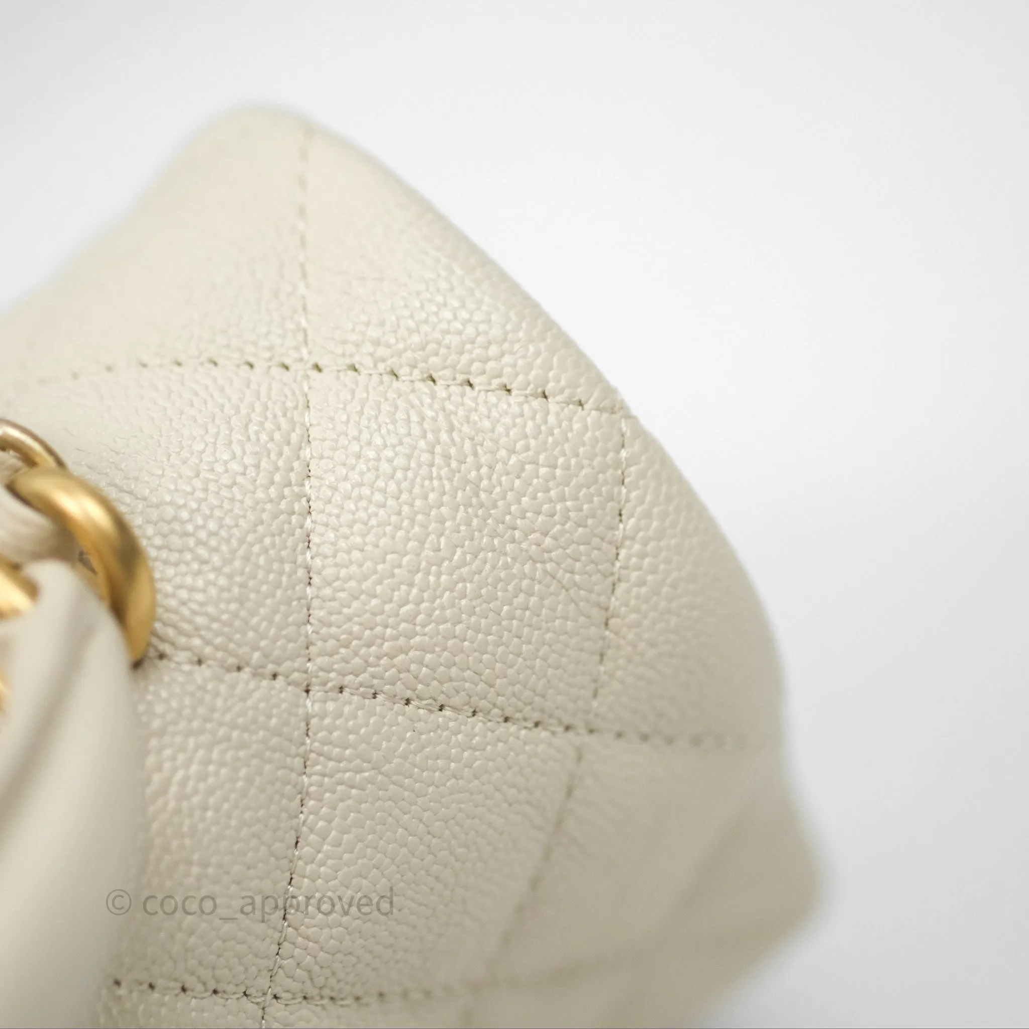 Chanel Top Handle Mini Rectangular Flap Ivory Caviar Aged Gold Hardware