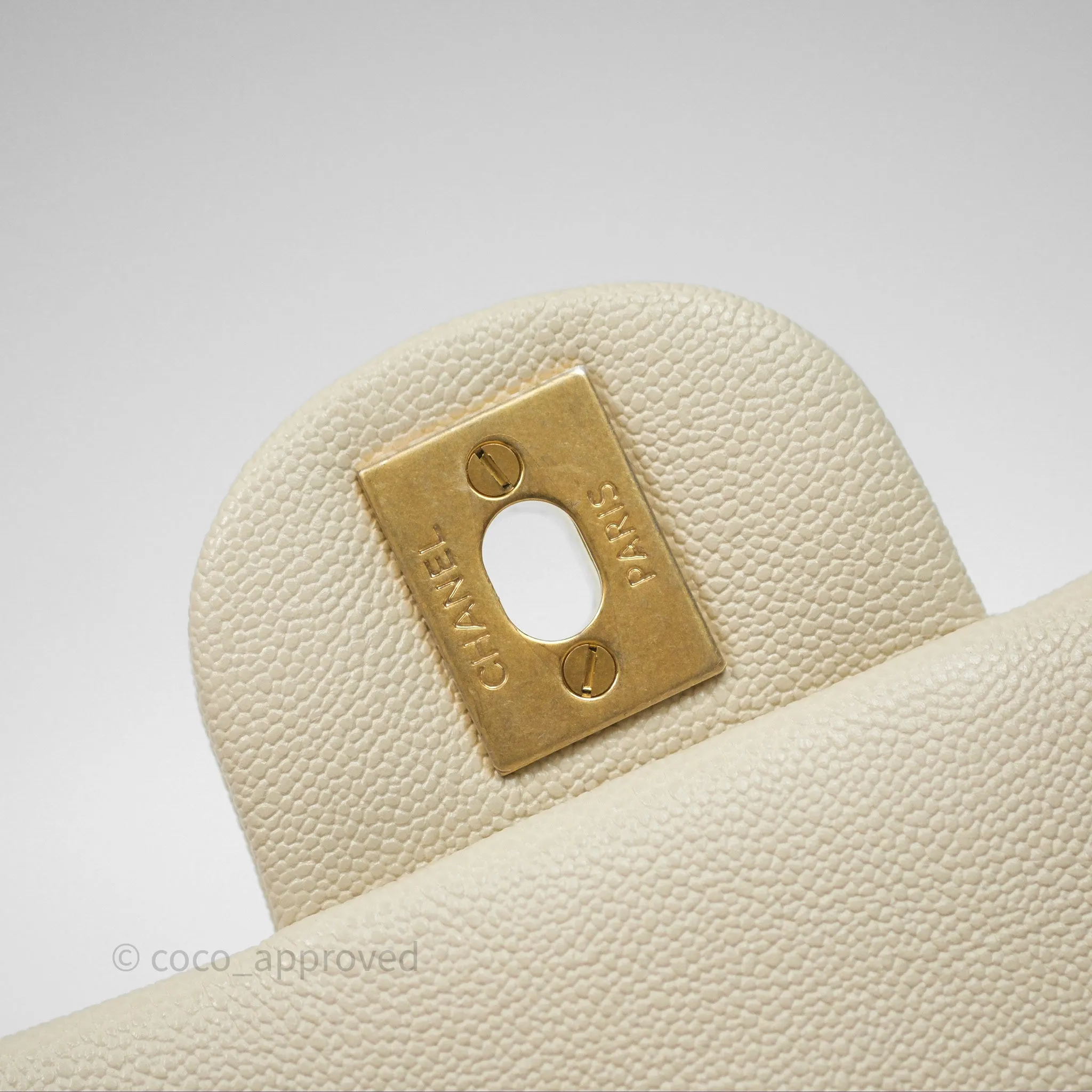 Chanel Top Handle Mini Rectangular Flap Ivory Caviar Aged Gold Hardware