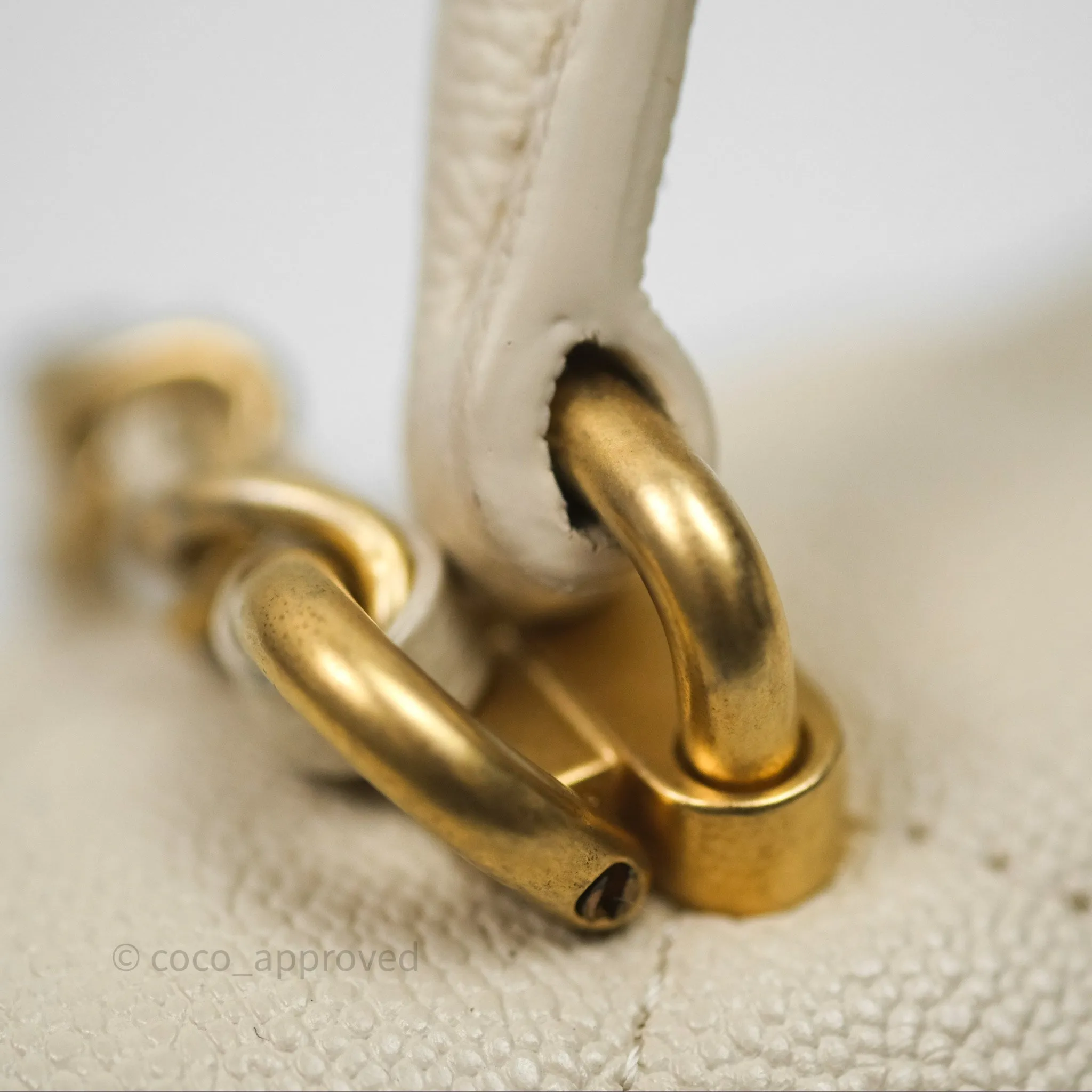 Chanel Top Handle Mini Rectangular Flap Ivory Caviar Aged Gold Hardware