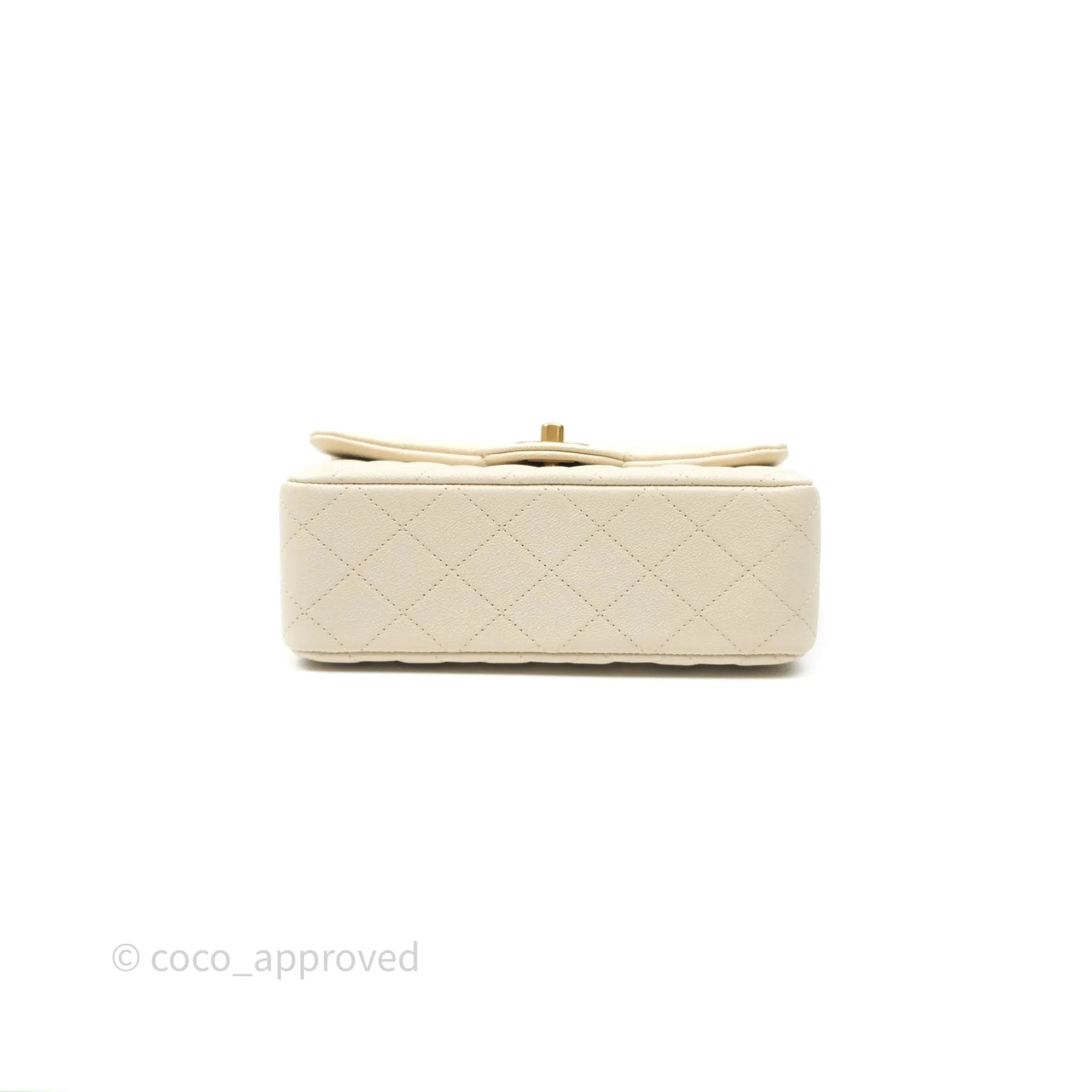 Chanel Top Handle Mini Rectangular Flap Ivory Caviar Aged Gold Hardware