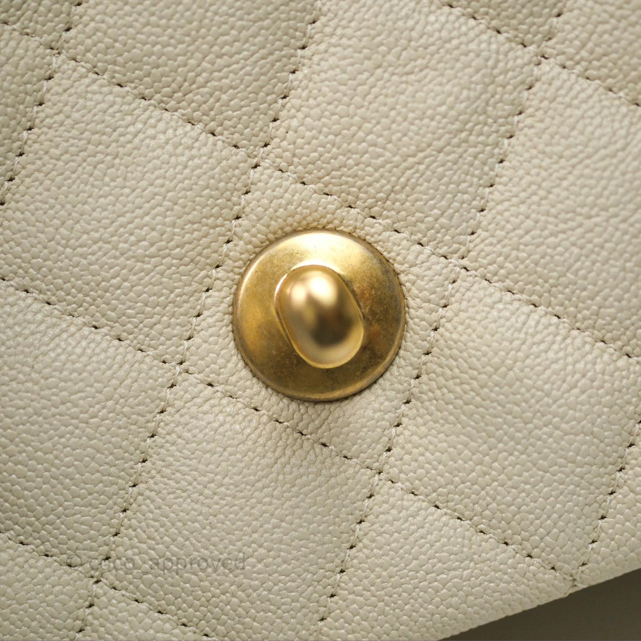 Chanel Top Handle Mini Rectangular Flap Ivory Caviar Aged Gold Hardware