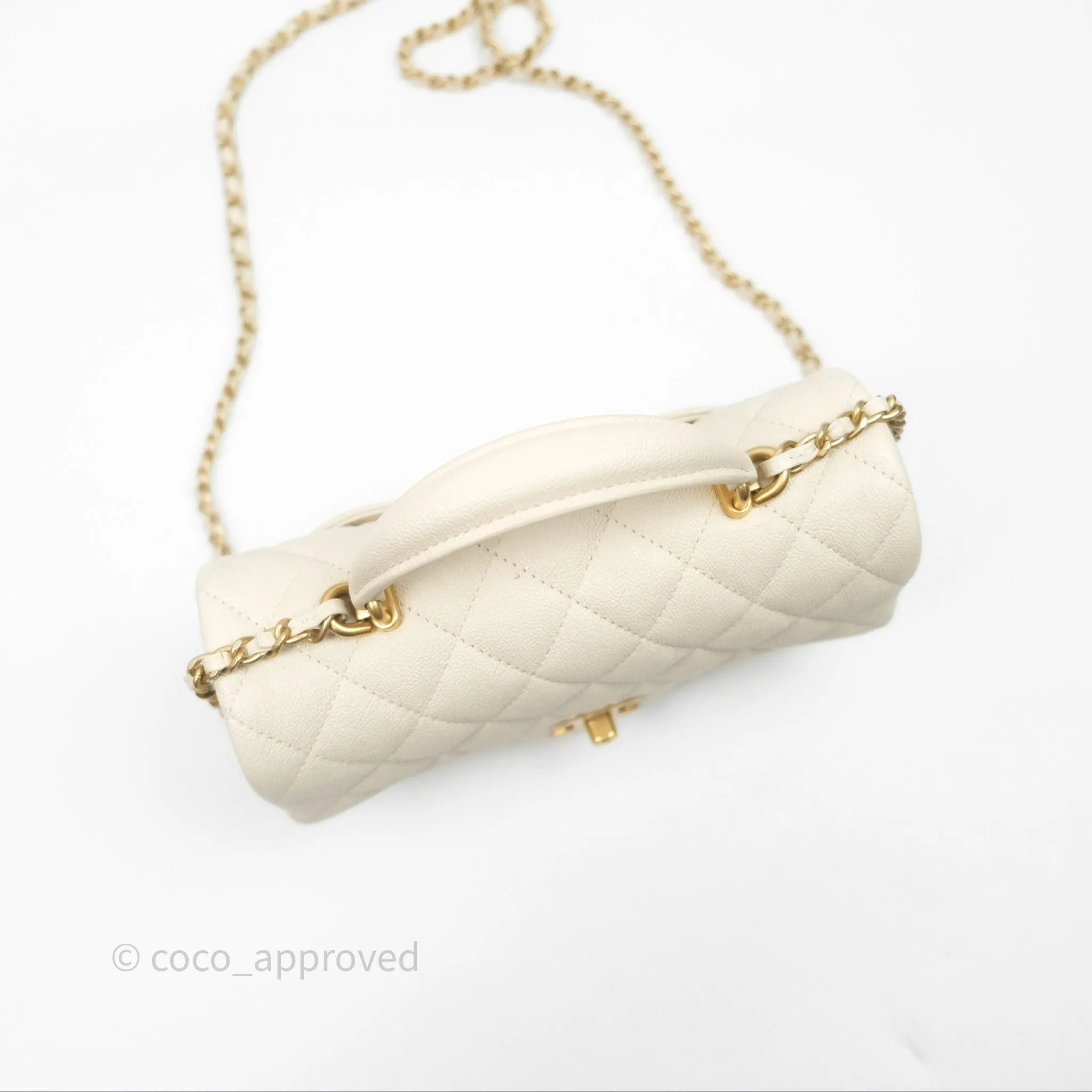 Chanel Top Handle Mini Rectangular Flap Ivory Caviar Aged Gold Hardware
