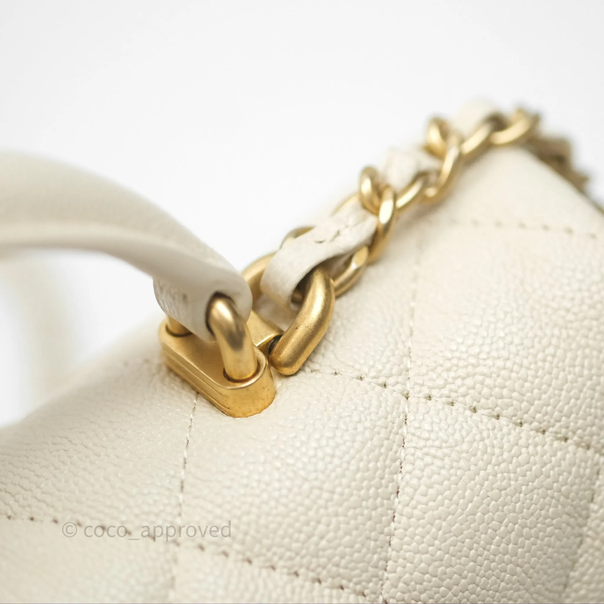 Chanel Top Handle Mini Rectangular Flap Ivory Caviar Aged Gold Hardware