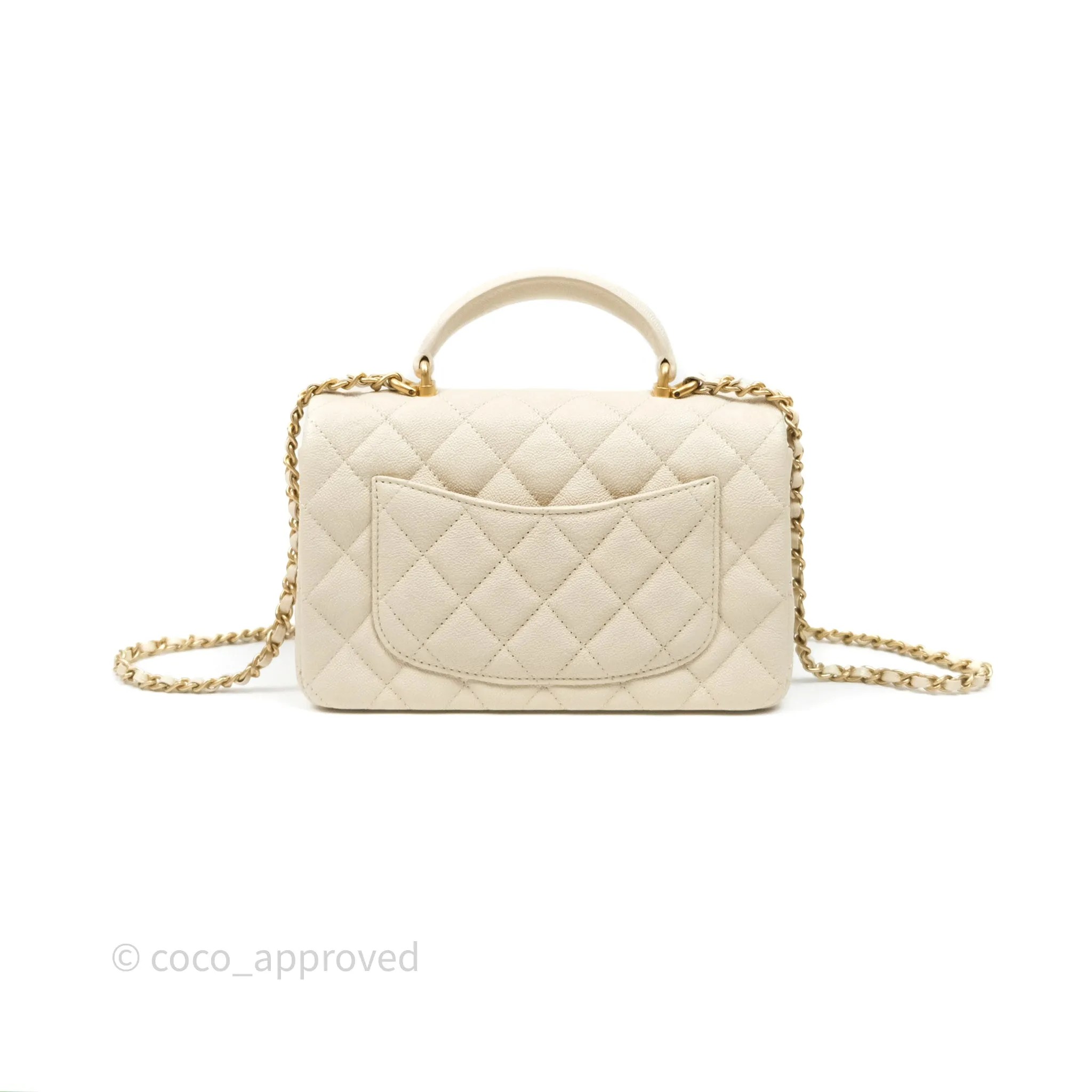 Chanel Top Handle Mini Rectangular Flap Ivory Caviar Aged Gold Hardware