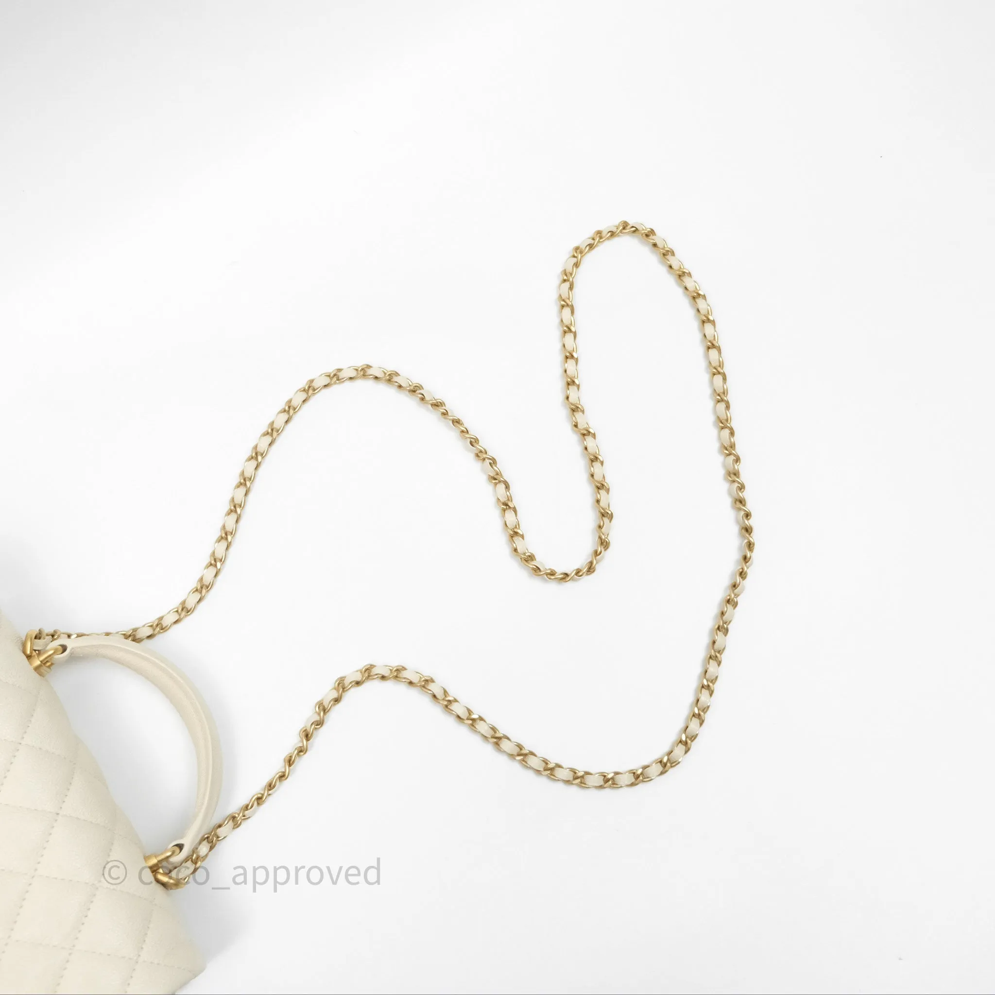 Chanel Top Handle Mini Rectangular Flap Ivory Caviar Aged Gold Hardware