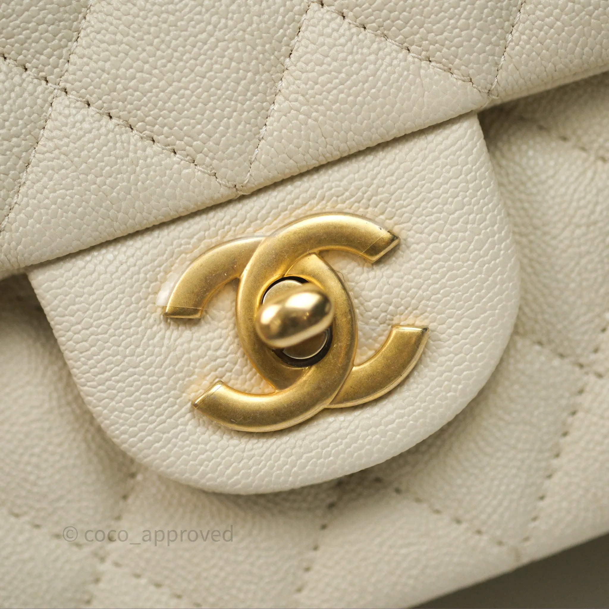 Chanel Top Handle Mini Rectangular Flap Ivory Caviar Aged Gold Hardware