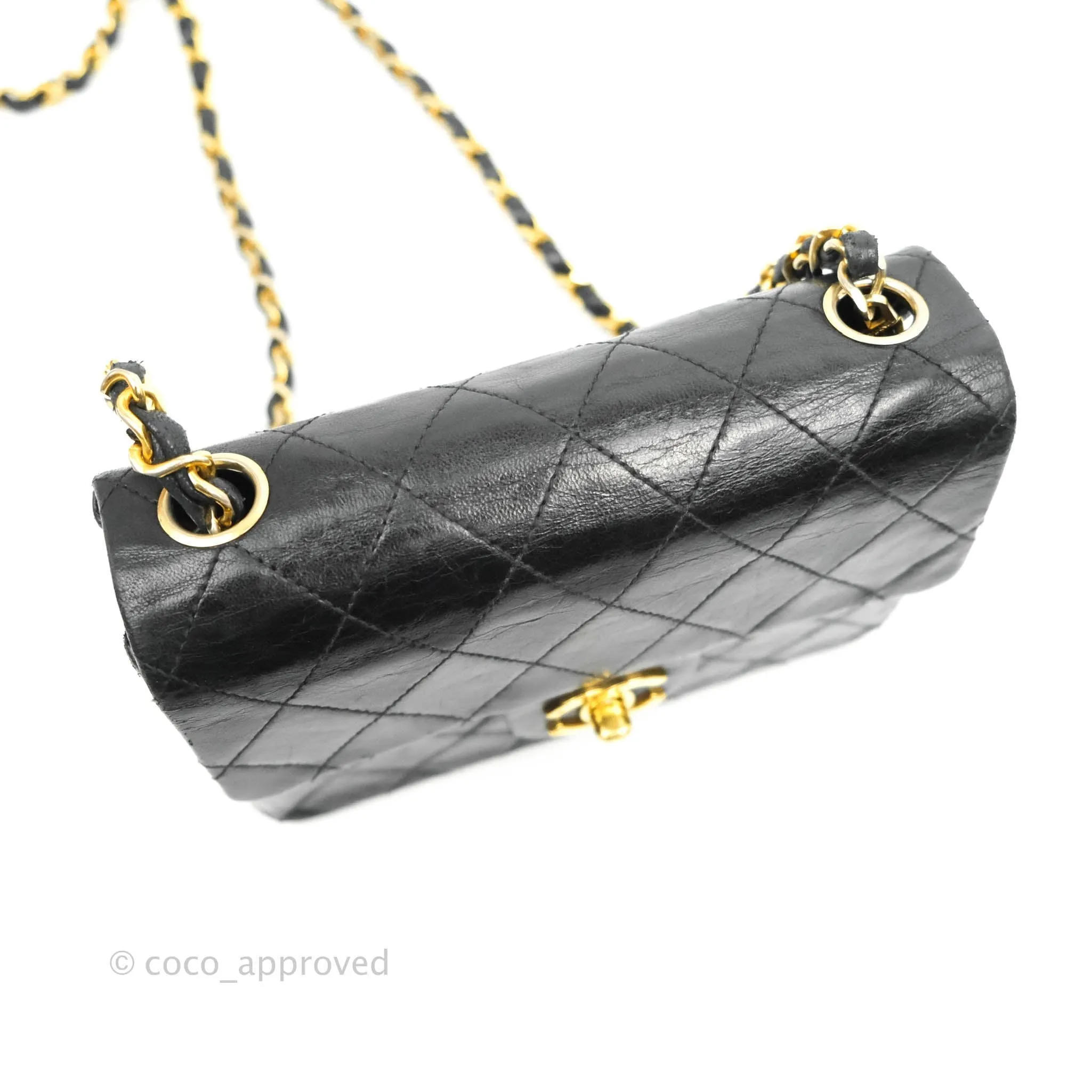 Chanel Vintage Mini Square Black Lambskin 24K Gold Hardware