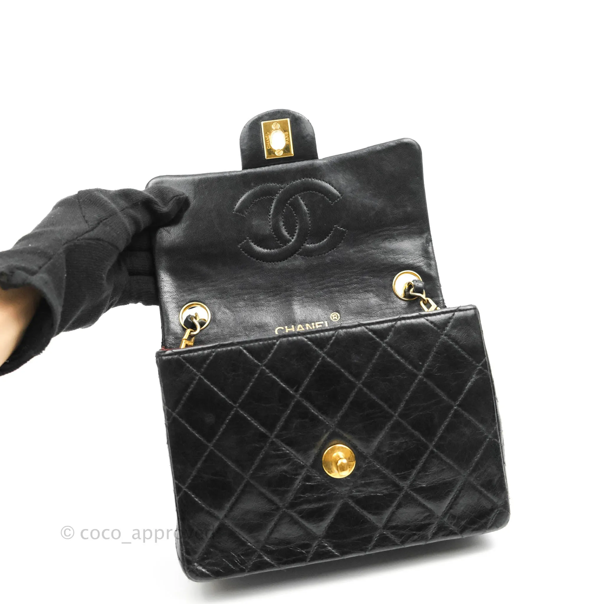 Chanel Vintage Mini Square Black Lambskin 24K Gold Hardware