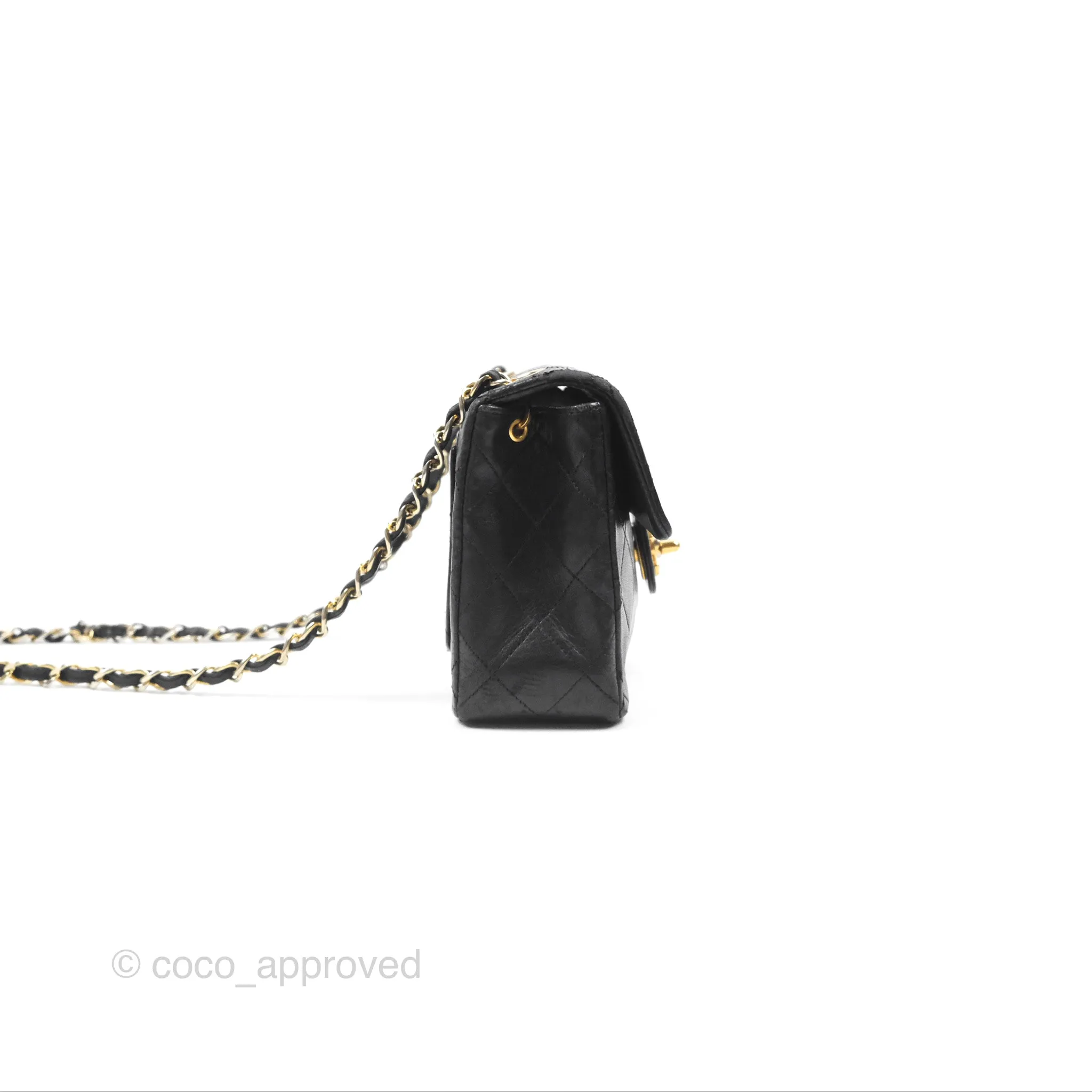 Chanel Vintage Mini Square Black Lambskin 24K Gold Hardware