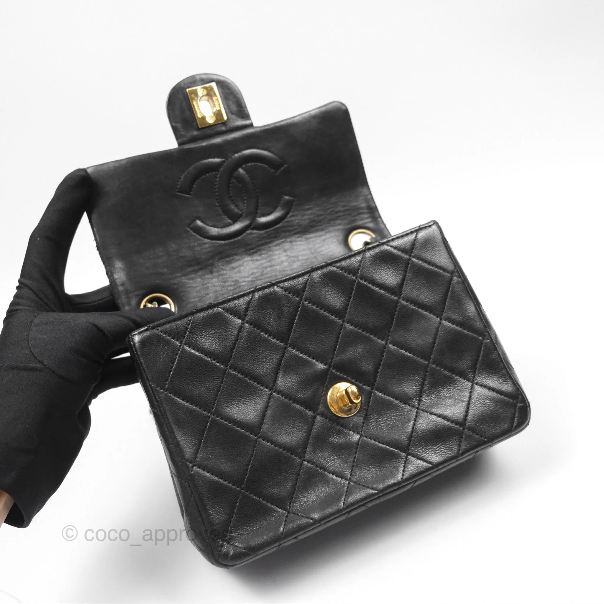 Chanel Vintage Mini Square Black Lambskin 24K Gold Hardware
