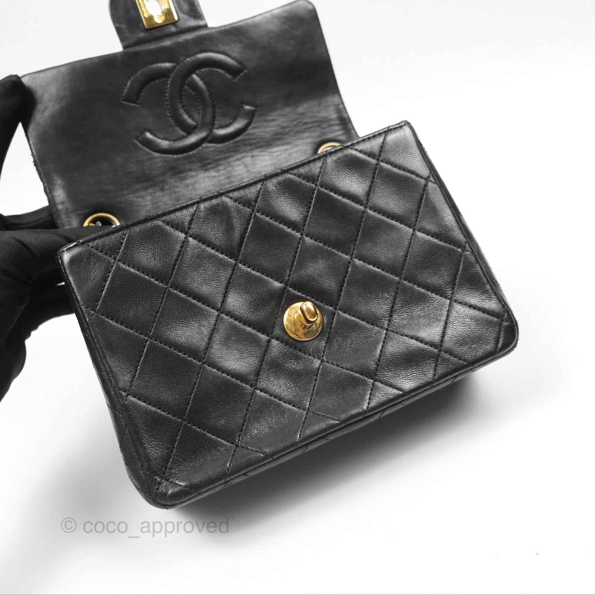 Chanel Vintage Mini Square Black Lambskin 24K Gold Hardware