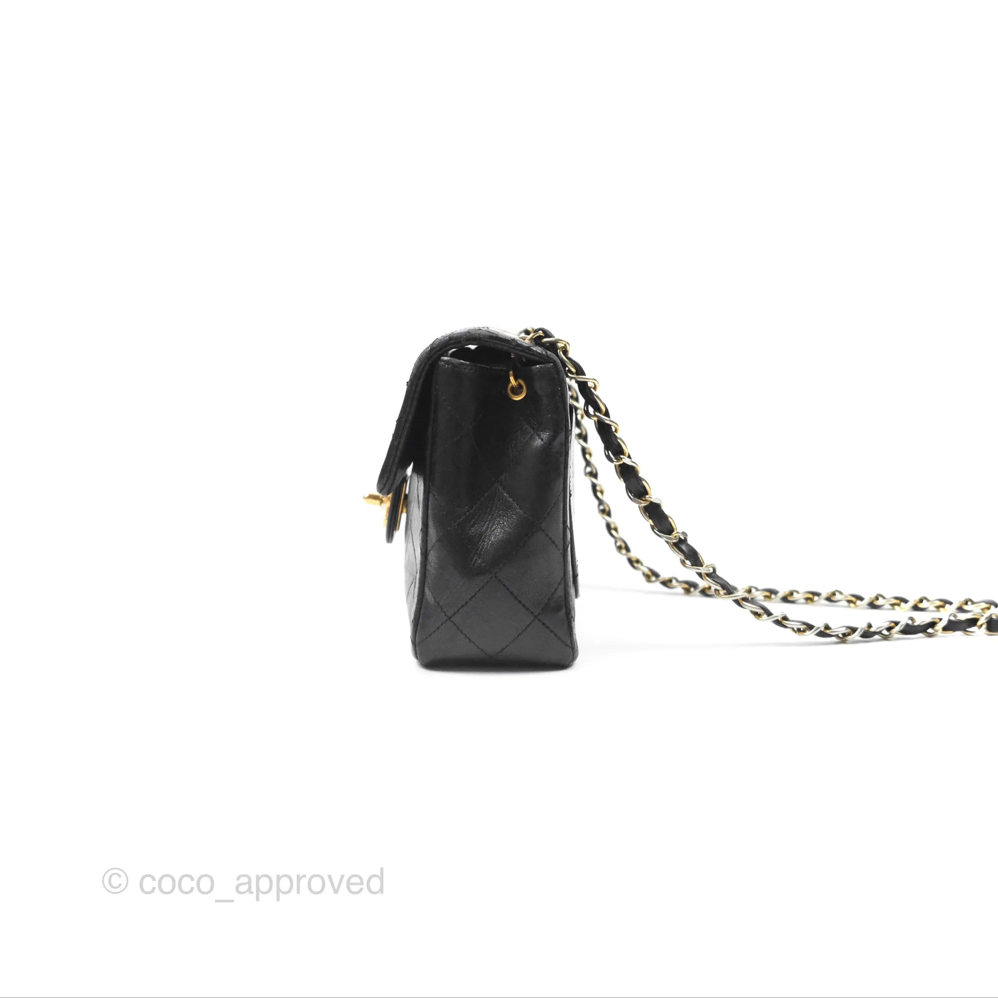 Chanel Vintage Mini Square Black Lambskin 24K Gold Hardware