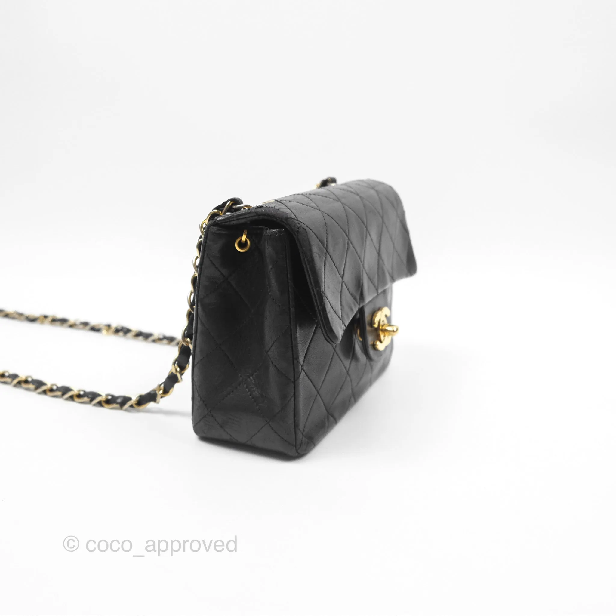 Chanel Vintage Mini Square Black Lambskin 24K Gold Hardware