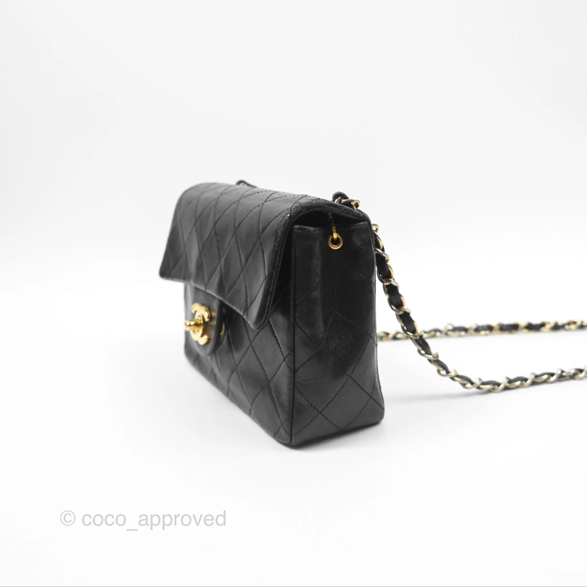 Chanel Vintage Mini Square Black Lambskin 24K Gold Hardware