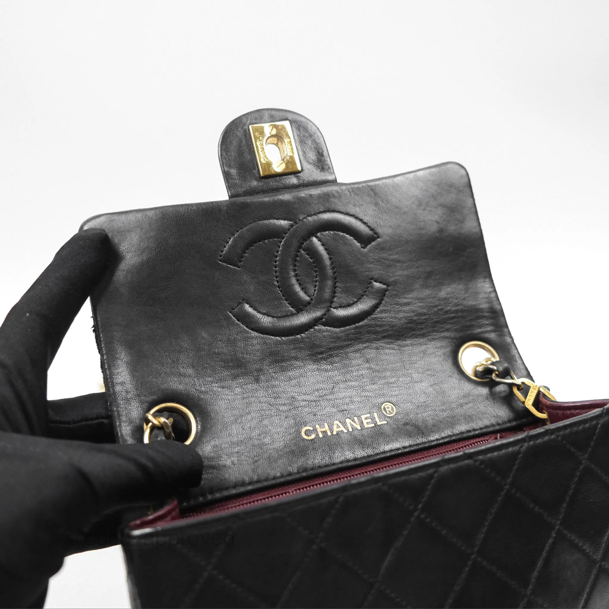 Chanel Vintage Mini Square Black Lambskin 24K Gold Hardware