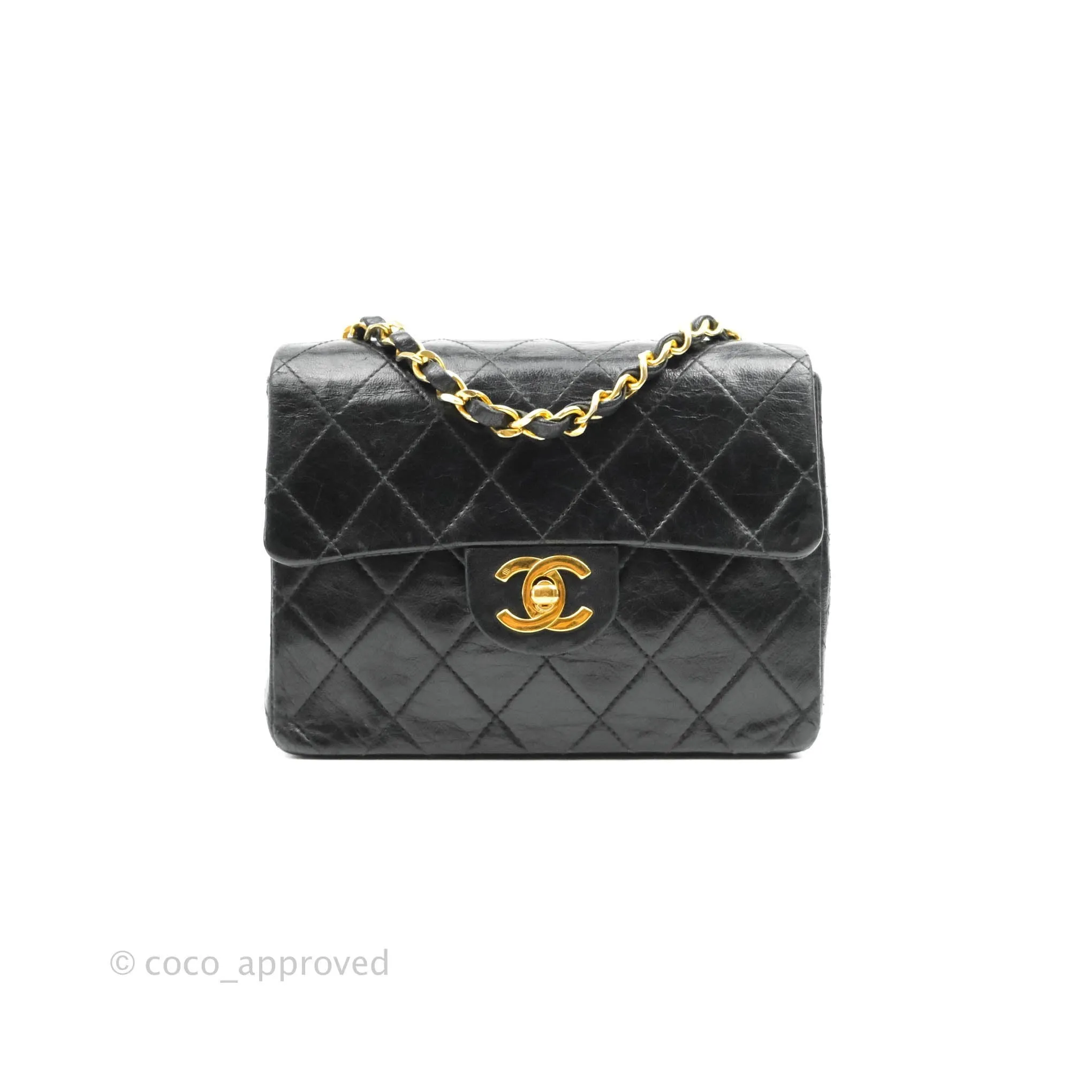 Chanel Vintage Mini Square Black Lambskin 24K Gold Hardware