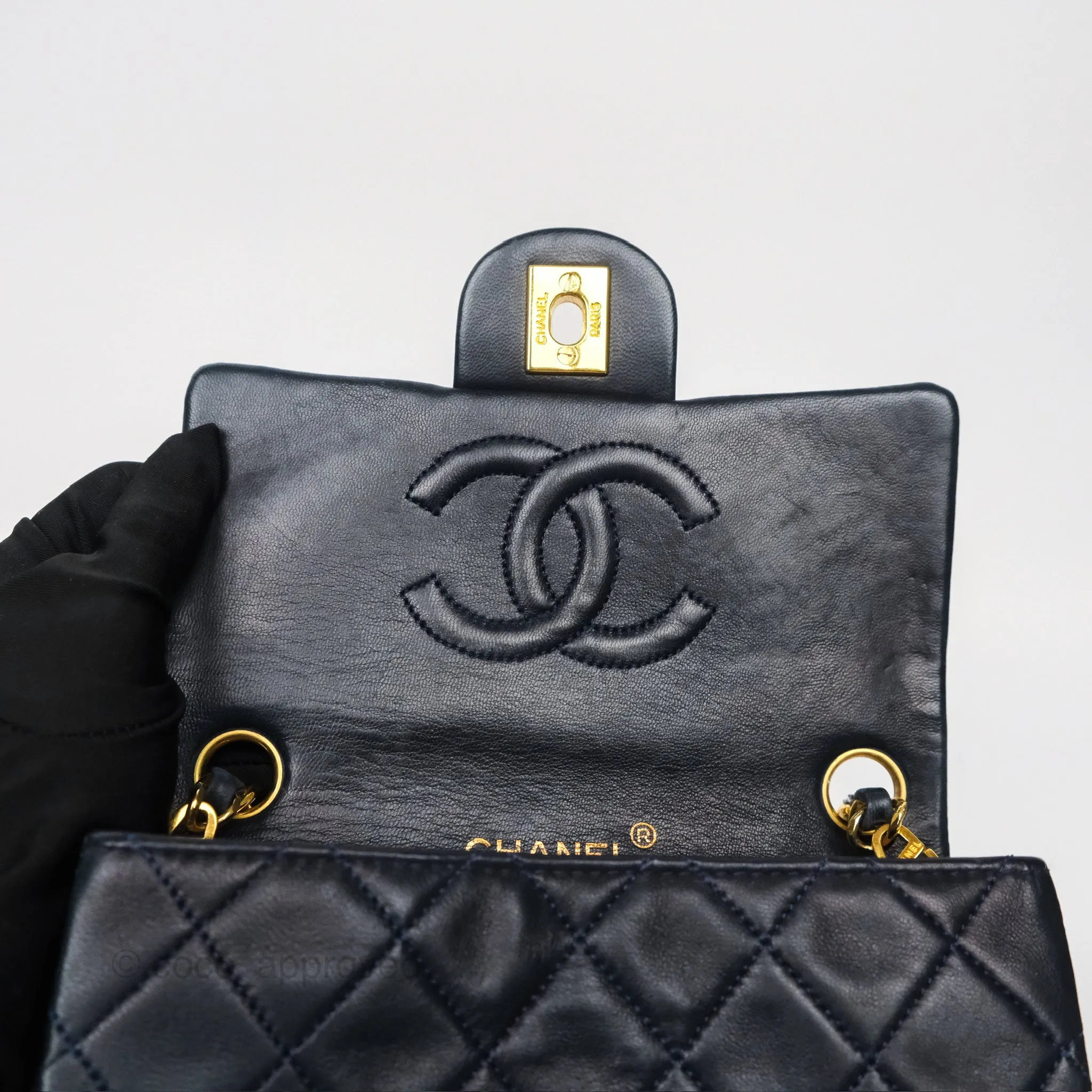 Chanel Vintage Mini Square Navy Lambskin 24K Gold Hardware