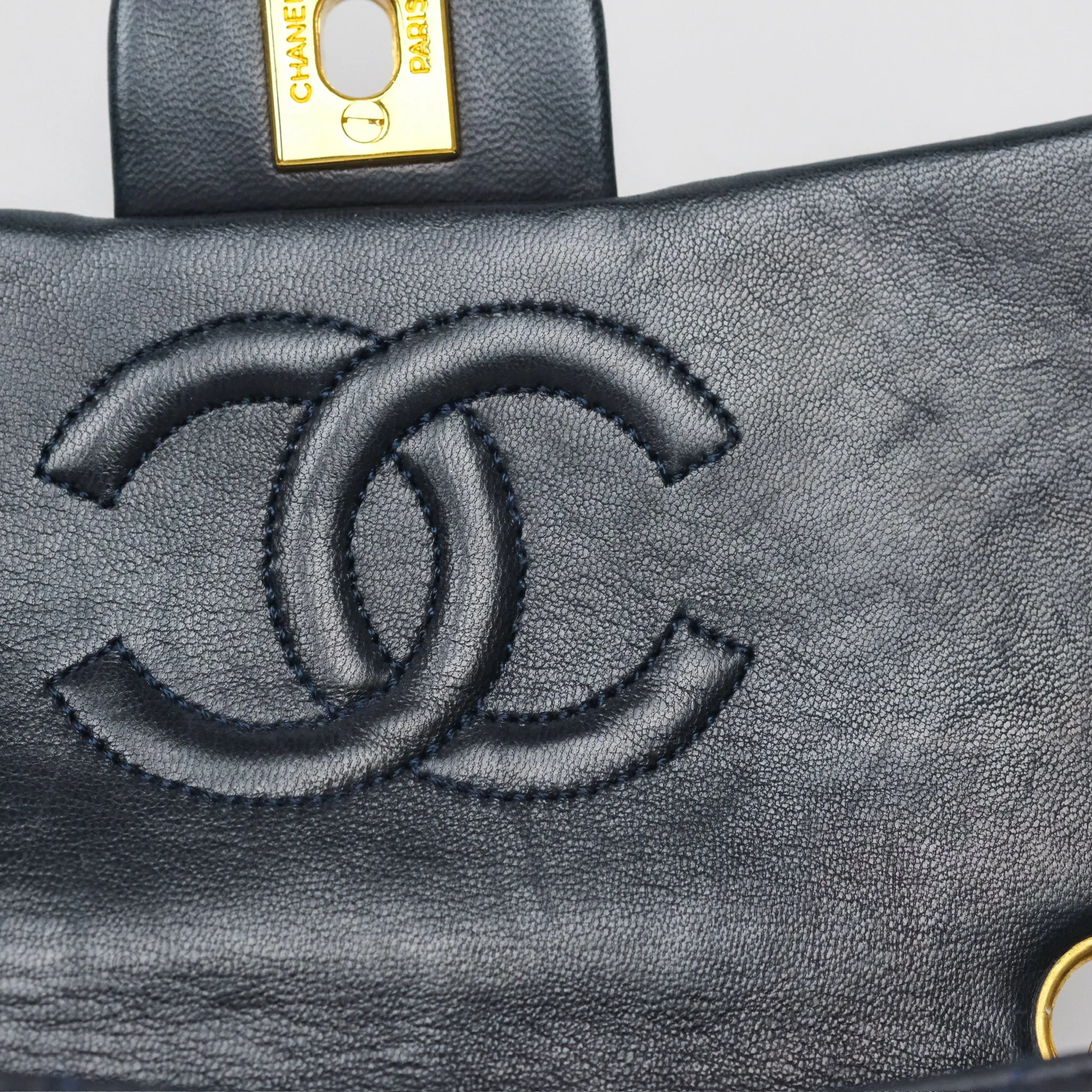 Chanel Vintage Mini Square Navy Lambskin 24K Gold Hardware