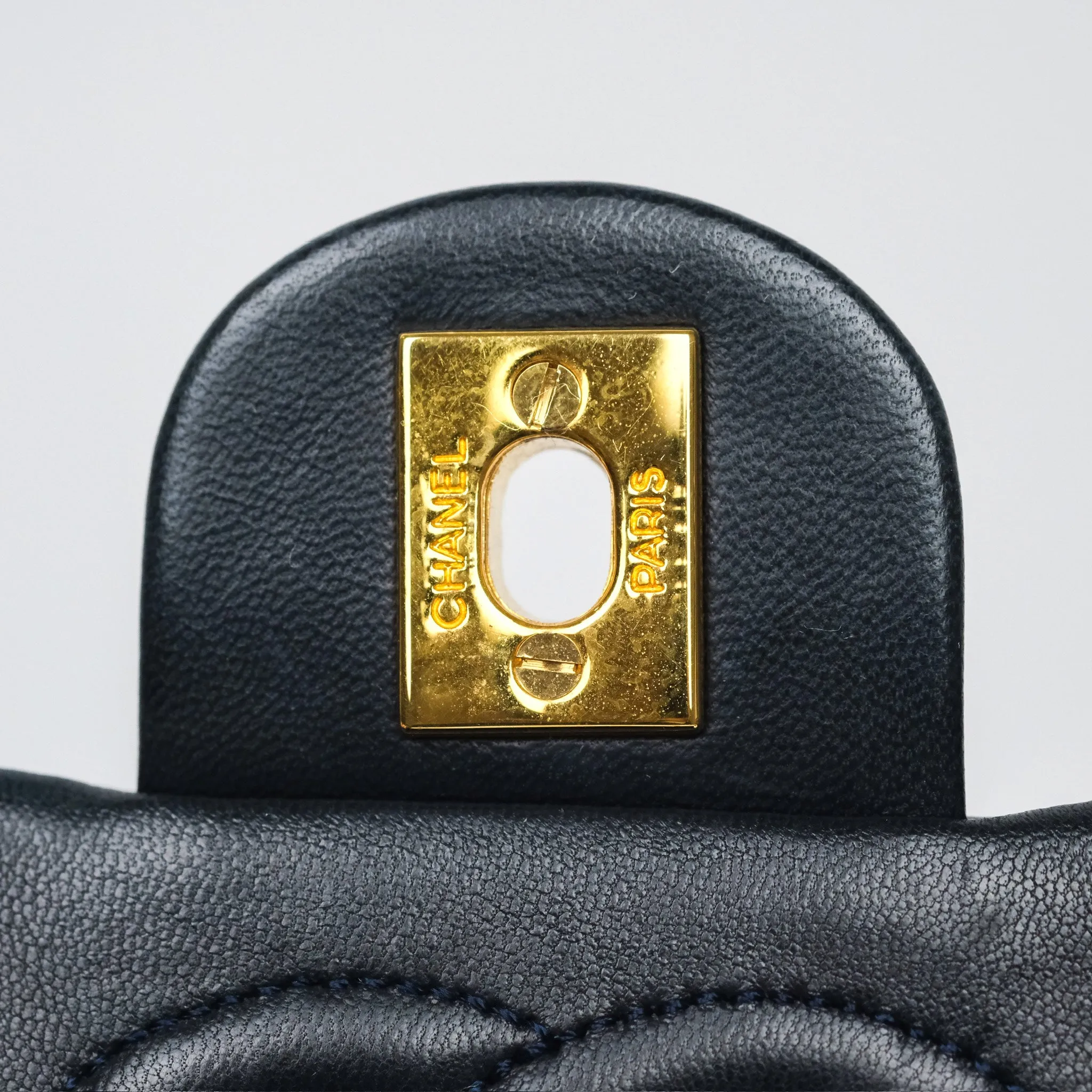 Chanel Vintage Mini Square Navy Lambskin 24K Gold Hardware
