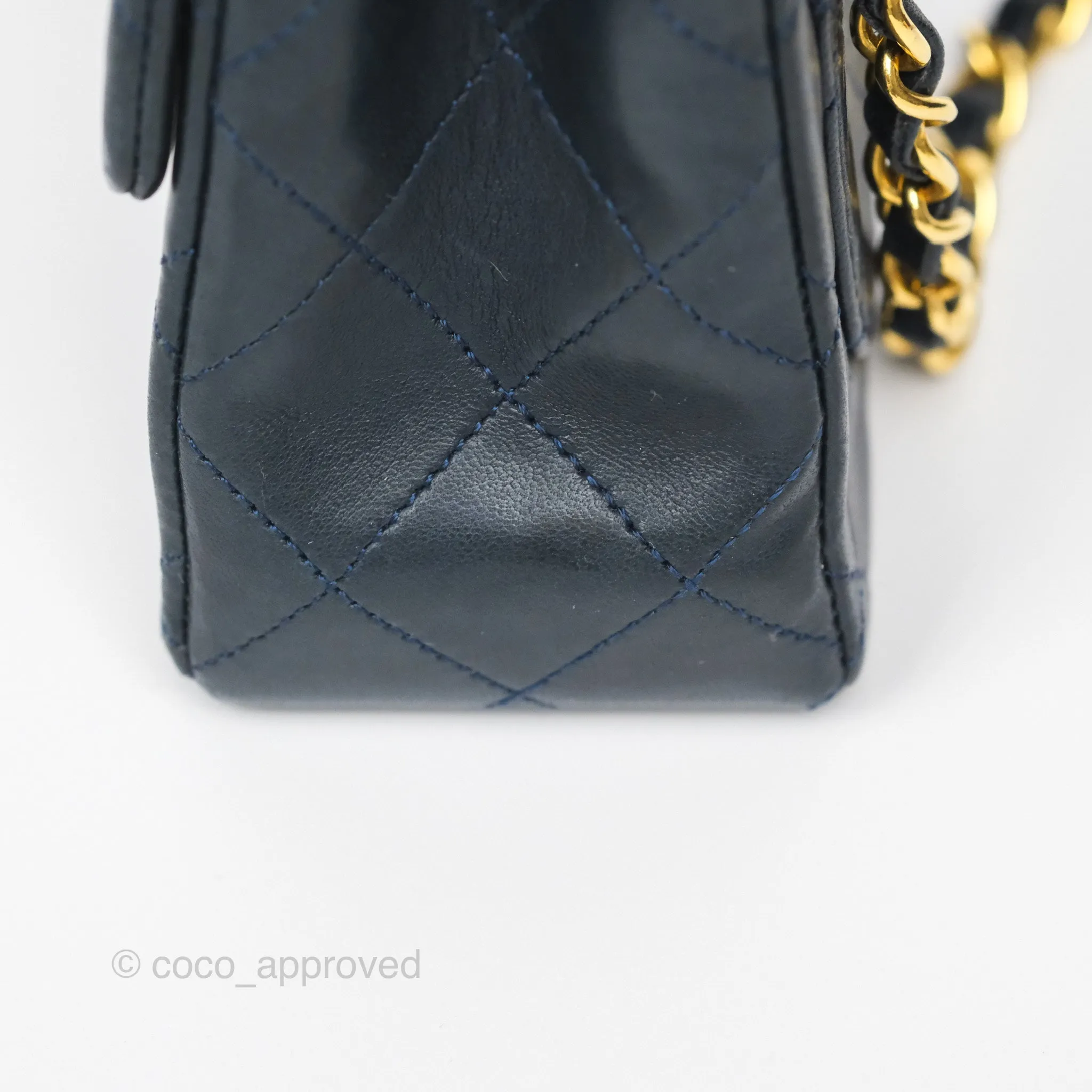 Chanel Vintage Mini Square Navy Lambskin 24K Gold Hardware