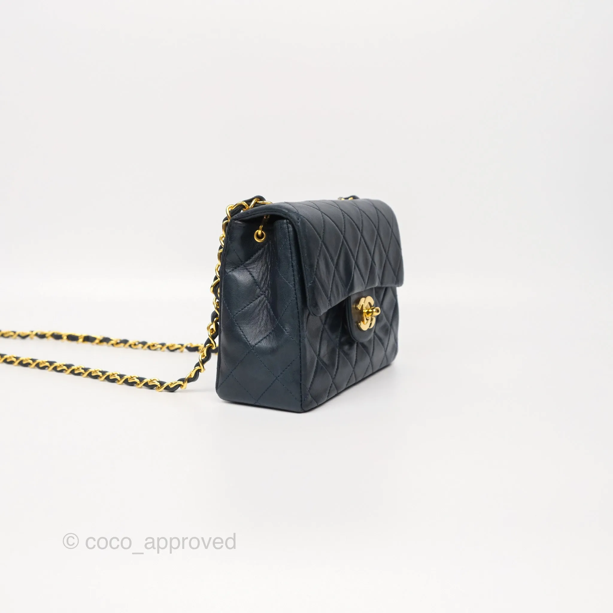Chanel Vintage Mini Square Navy Lambskin 24K Gold Hardware