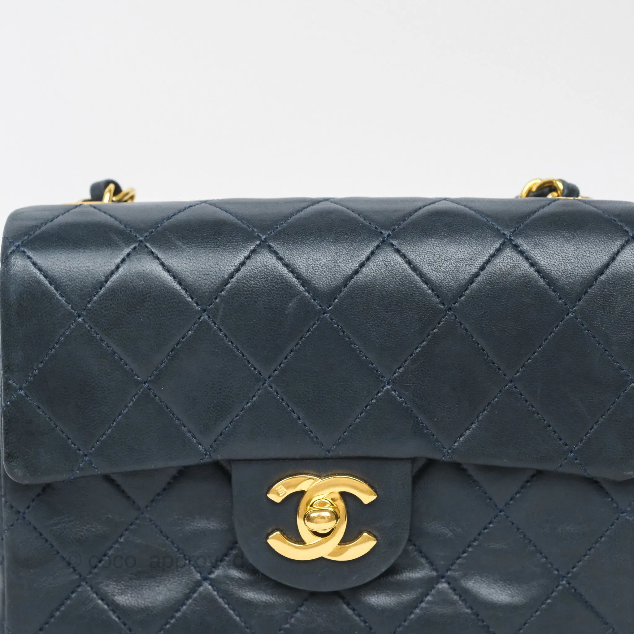 Chanel Vintage Mini Square Navy Lambskin 24K Gold Hardware