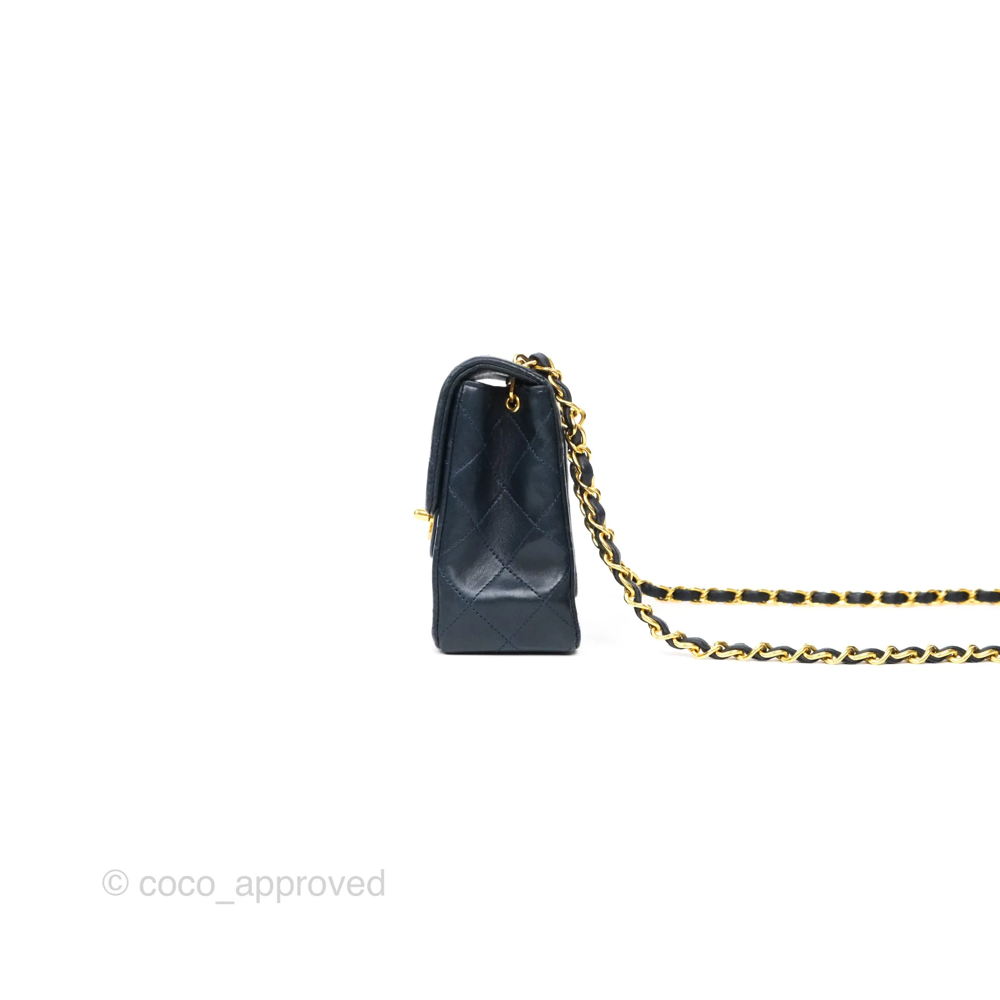 Chanel Vintage Mini Square Navy Lambskin 24K Gold Hardware