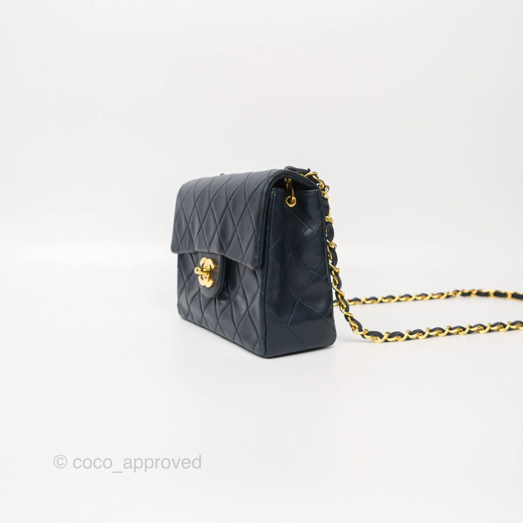 Chanel Vintage Mini Square Navy Lambskin 24K Gold Hardware