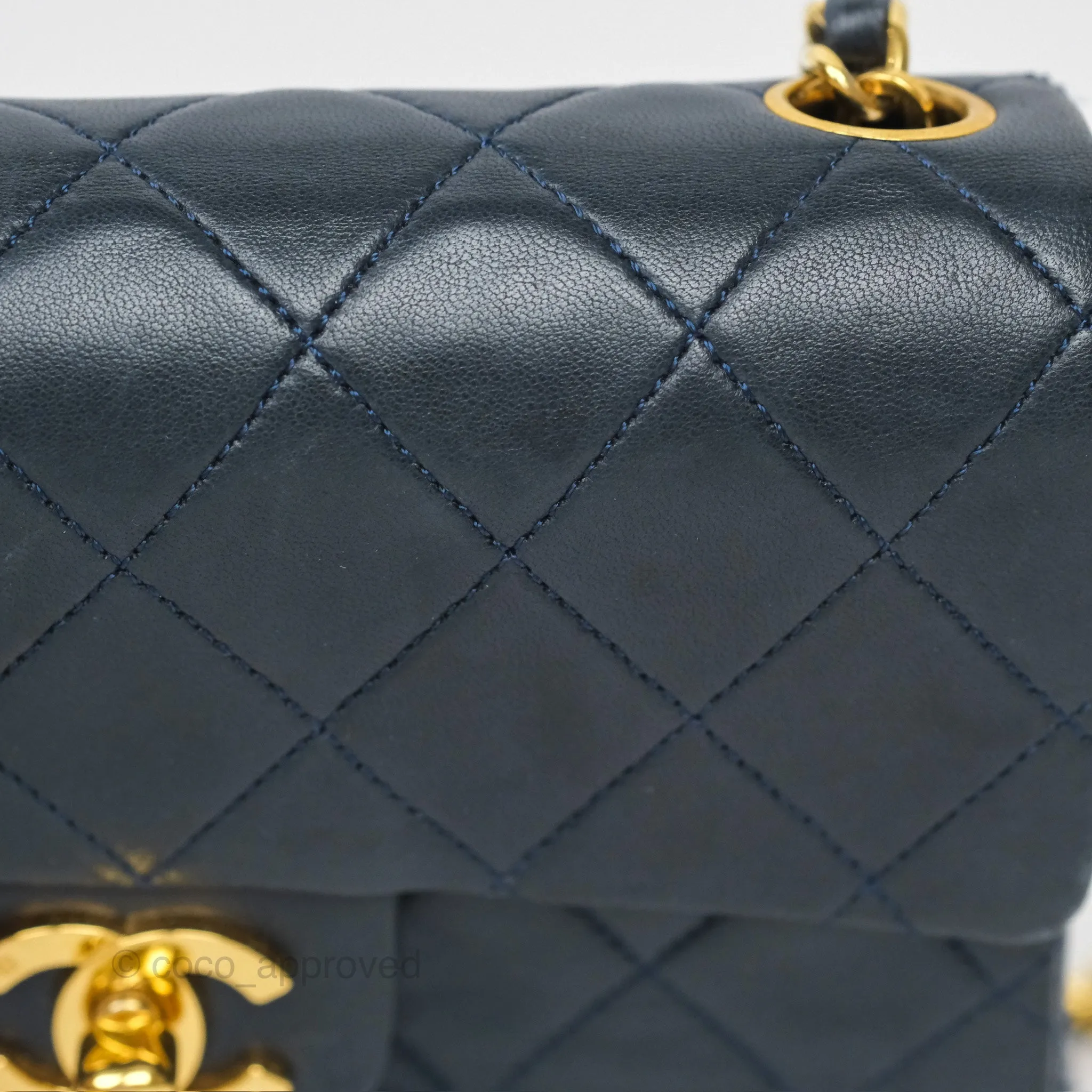 Chanel Vintage Mini Square Navy Lambskin 24K Gold Hardware