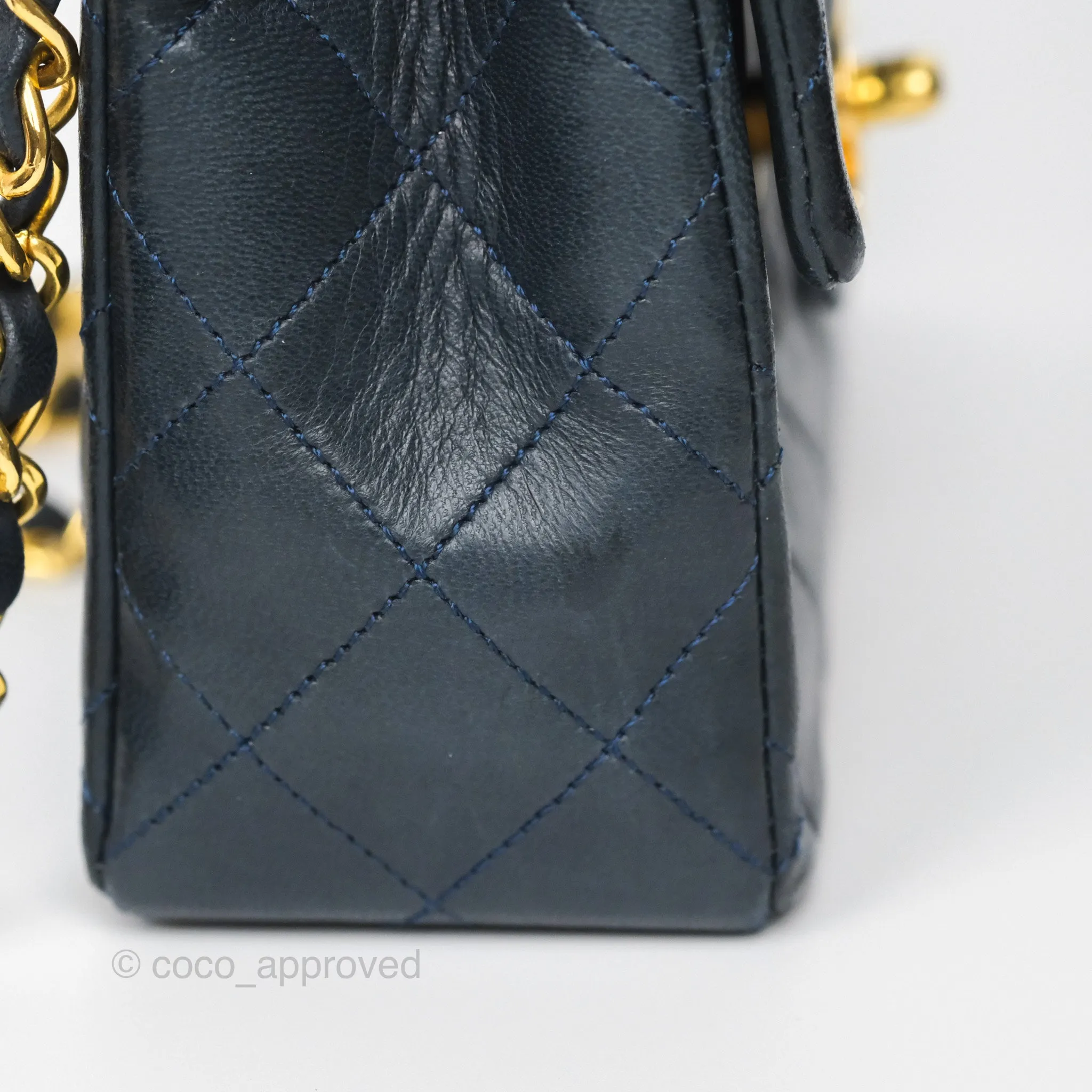 Chanel Vintage Mini Square Navy Lambskin 24K Gold Hardware