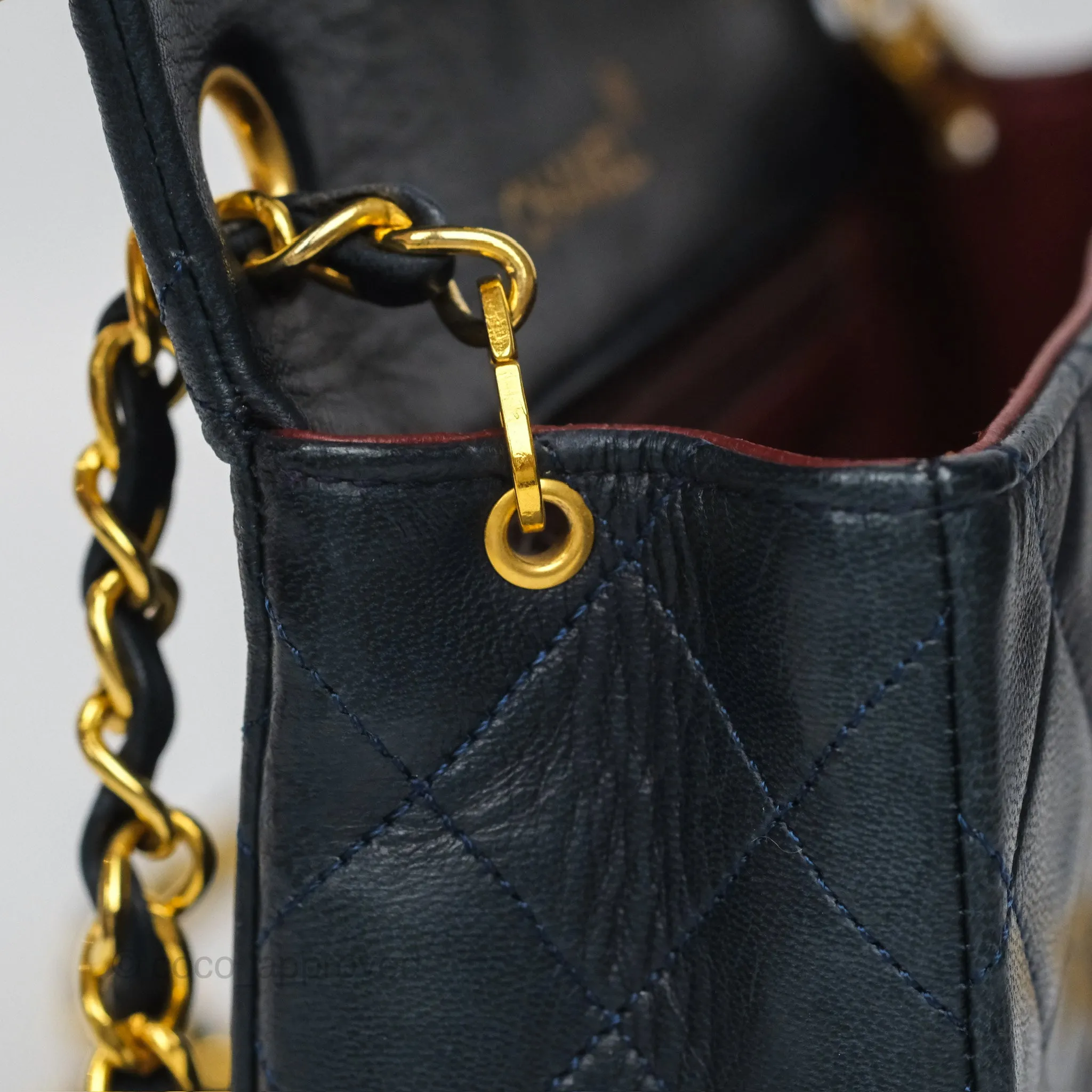 Chanel Vintage Mini Square Navy Lambskin 24K Gold Hardware