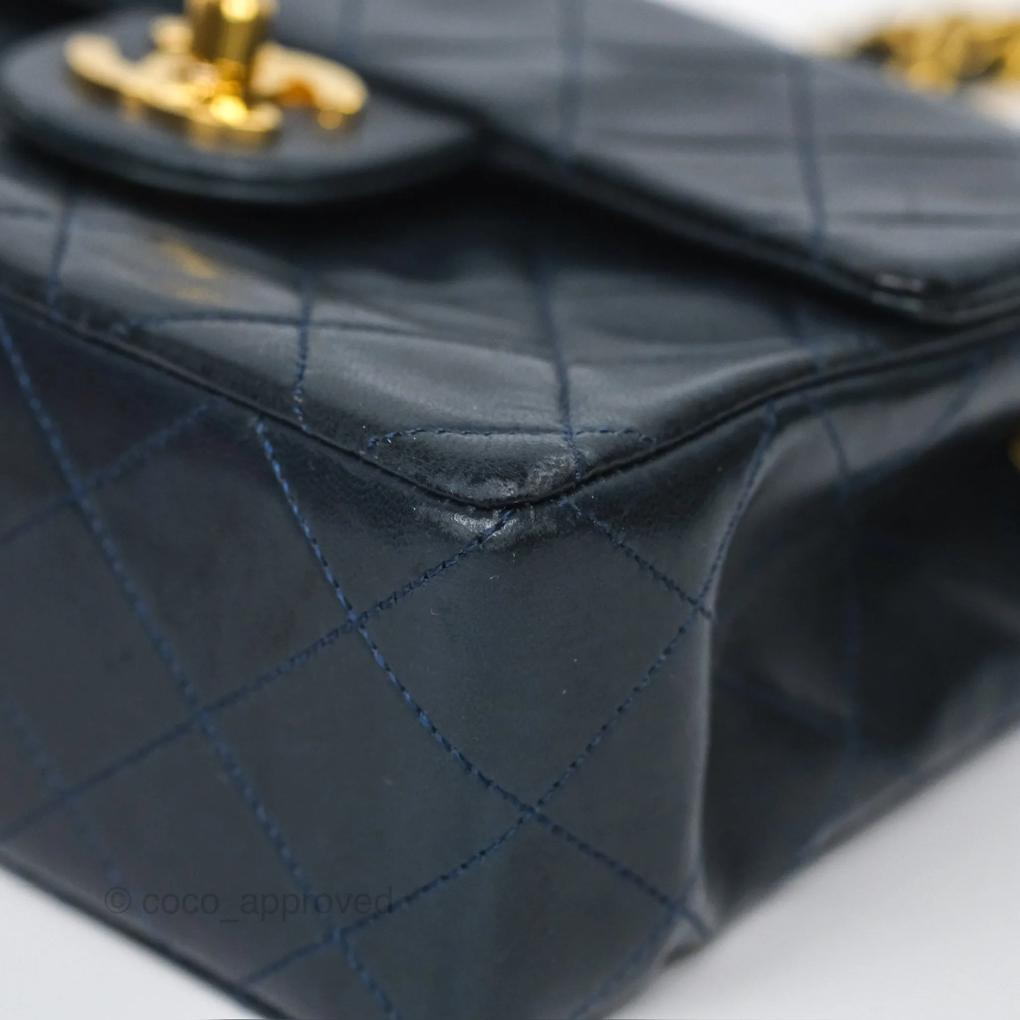 Chanel Vintage Mini Square Navy Lambskin 24K Gold Hardware