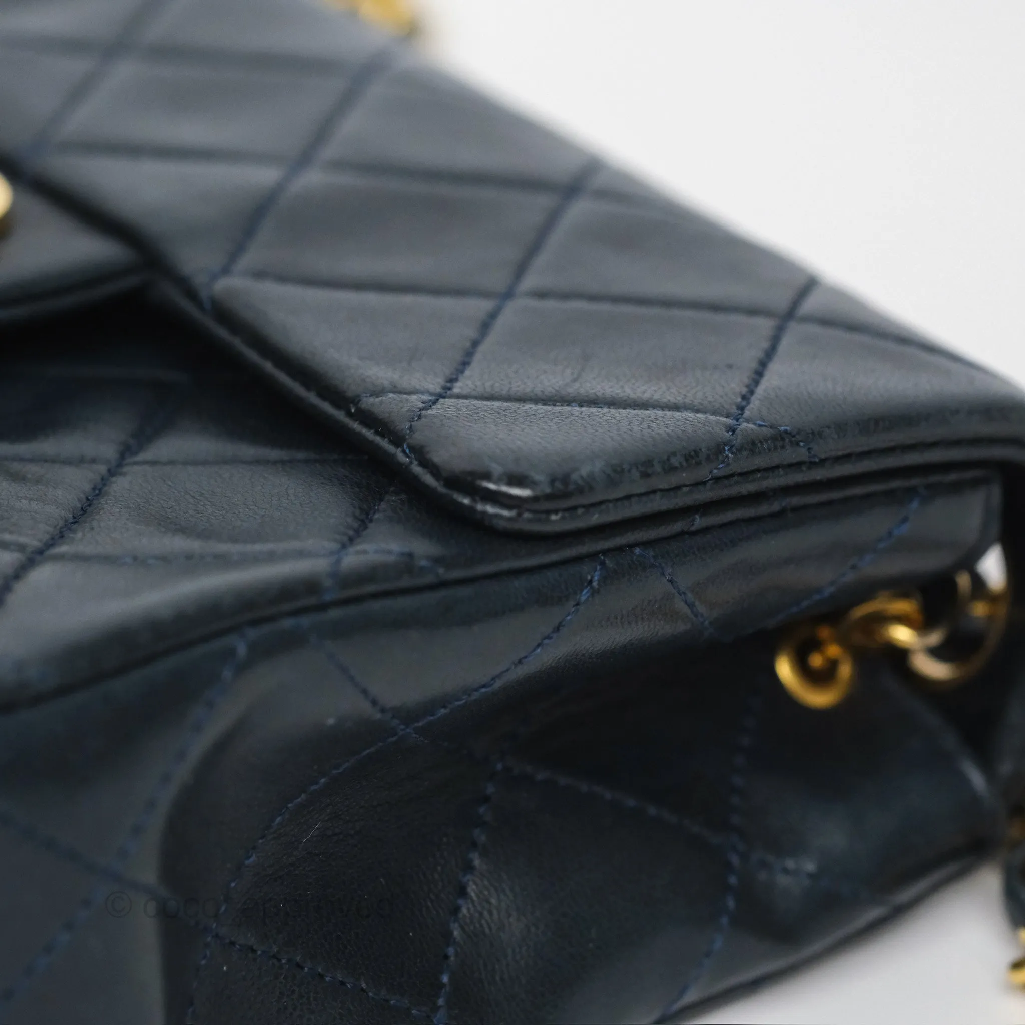 Chanel Vintage Mini Square Navy Lambskin 24K Gold Hardware