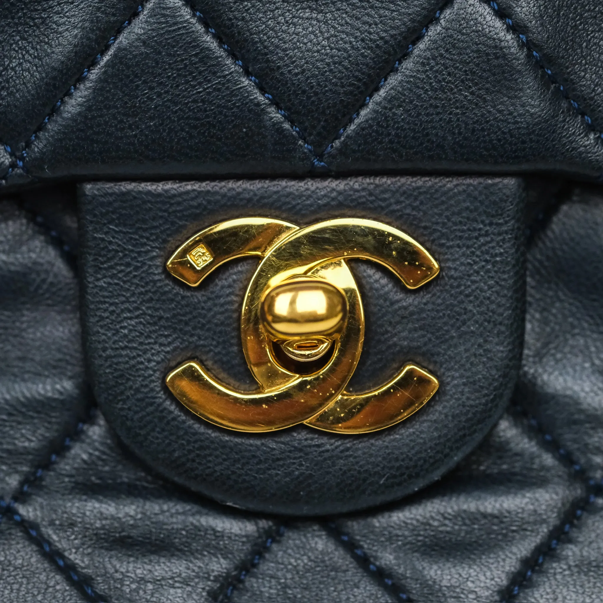 Chanel Vintage Mini Square Navy Lambskin 24K Gold Hardware
