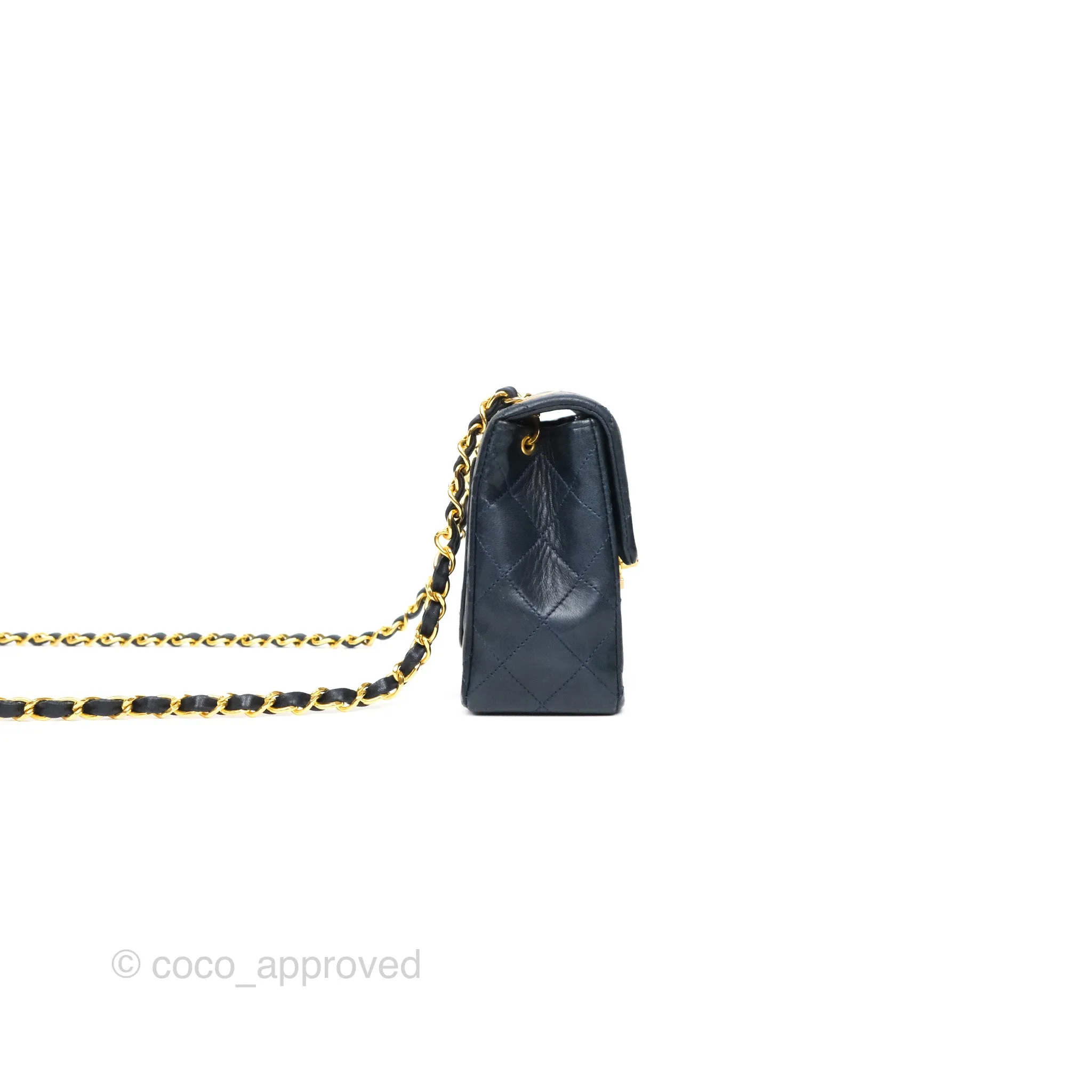 Chanel Vintage Mini Square Navy Lambskin 24K Gold Hardware