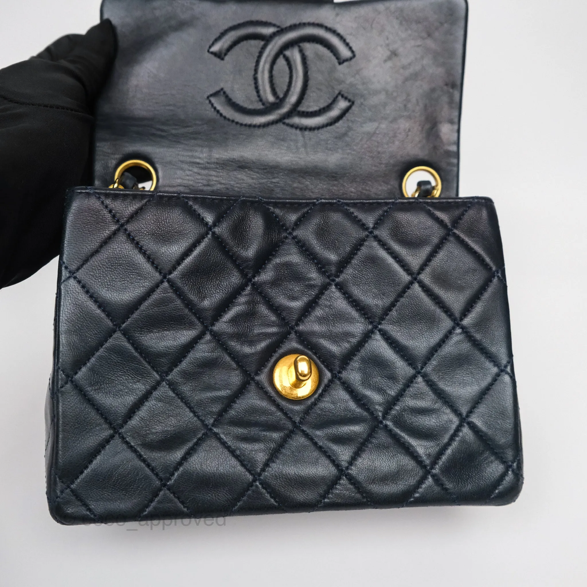 Chanel Vintage Mini Square Navy Lambskin 24K Gold Hardware