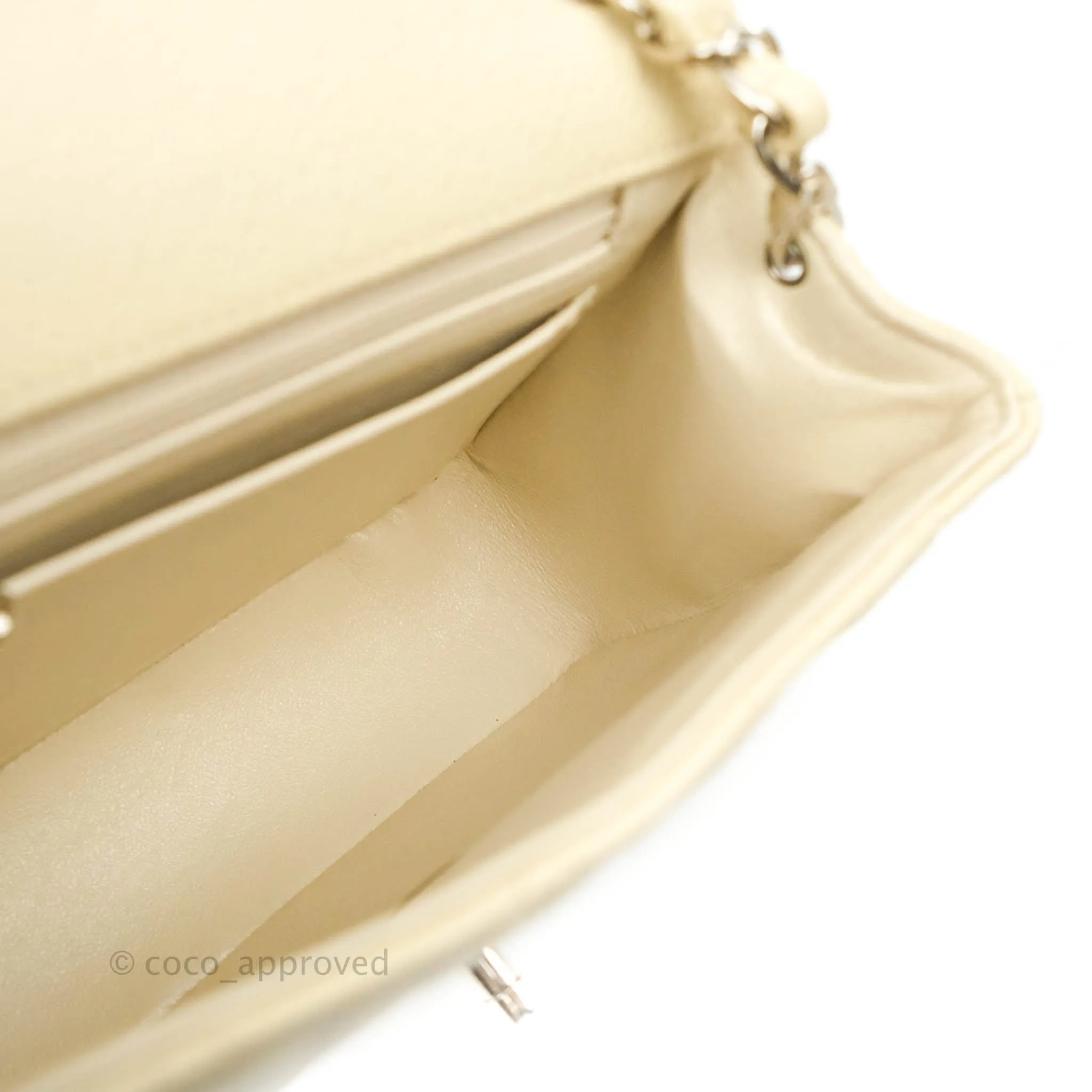 Chanel Vintage Quilted Mini Square Flap Pale Beige Caviar Silver Hardware