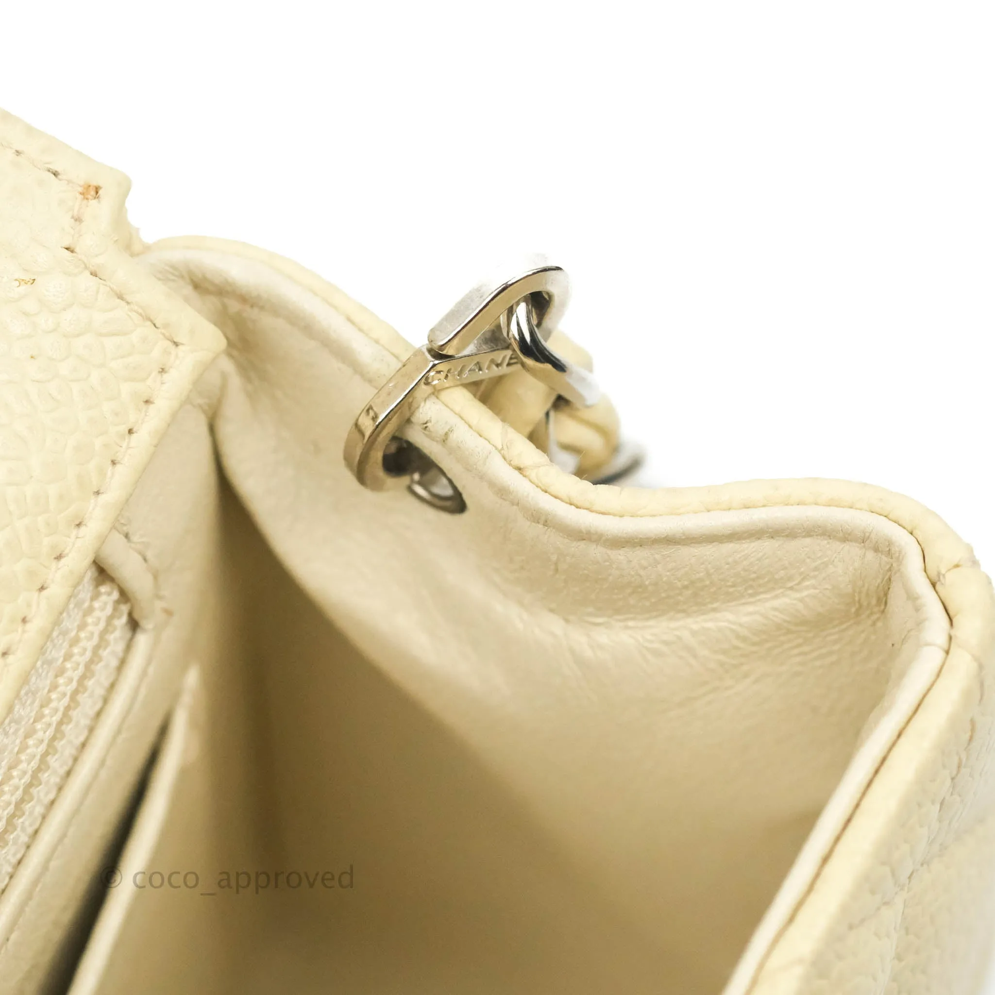 Chanel Vintage Quilted Mini Square Flap Pale Beige Caviar Silver Hardware