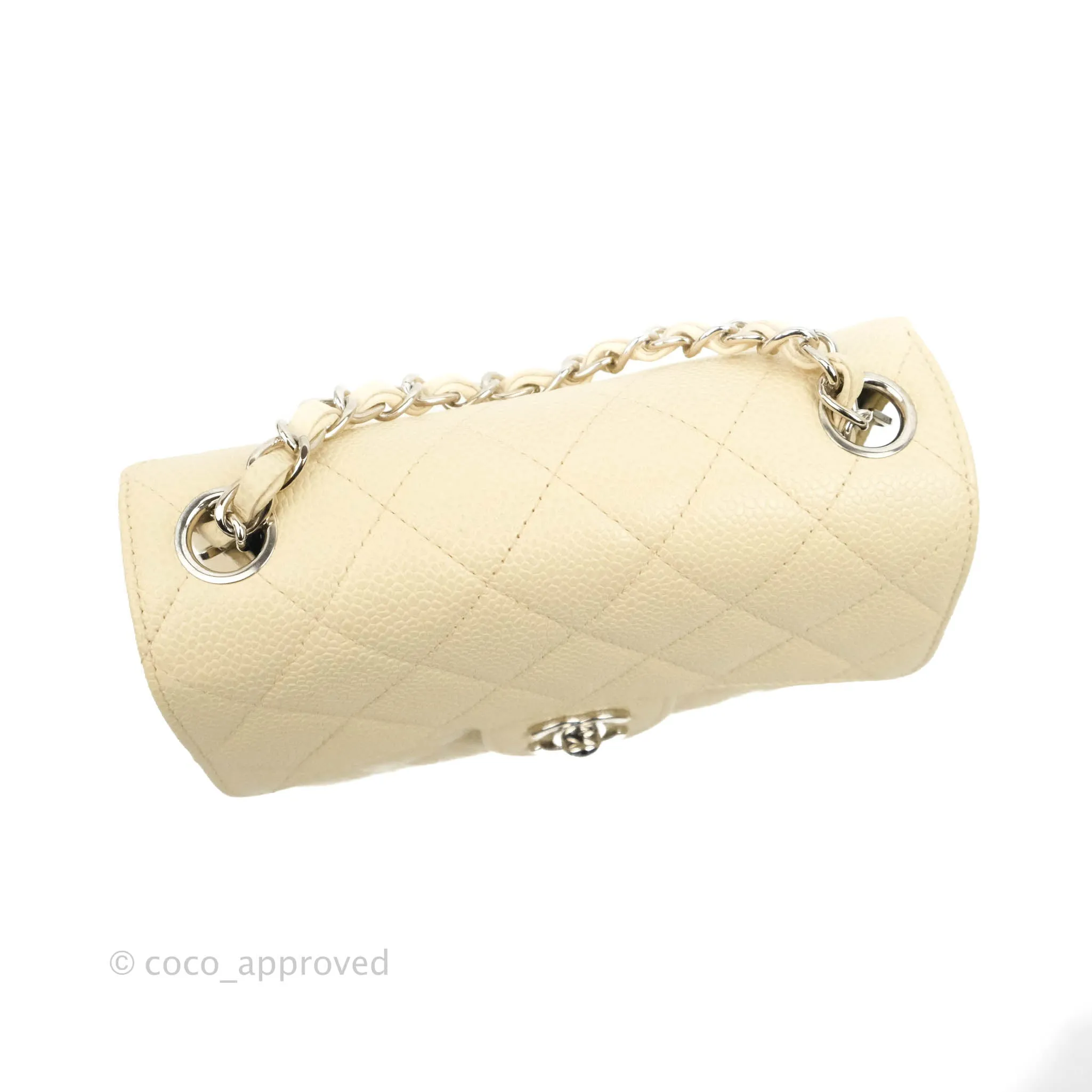 Chanel Vintage Quilted Mini Square Flap Pale Beige Caviar Silver Hardware