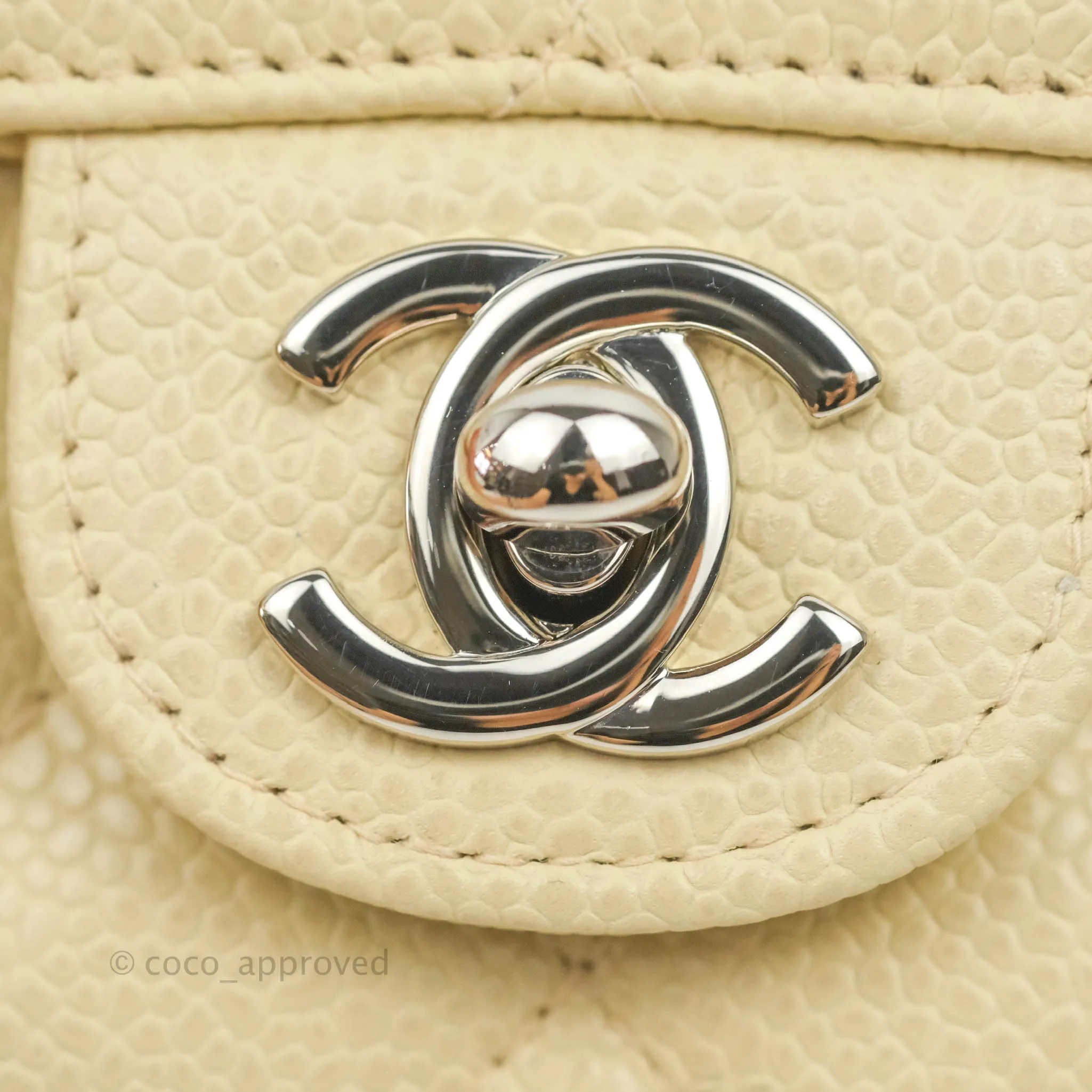 Chanel Vintage Quilted Mini Square Flap Pale Beige Caviar Silver Hardware
