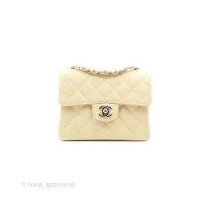 Chanel Vintage Quilted Mini Square Flap Pale Beige Caviar Silver Hardware