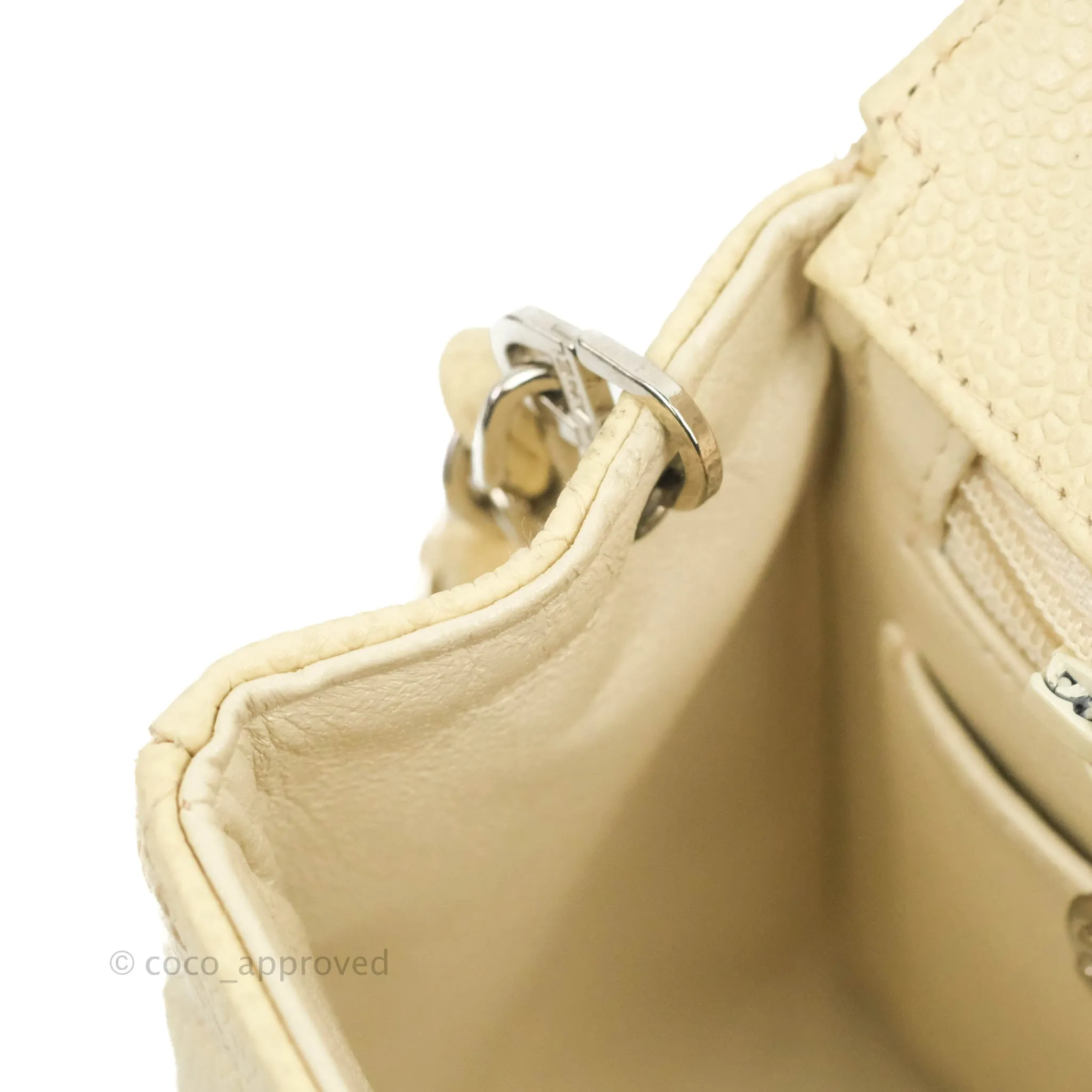 Chanel Vintage Quilted Mini Square Flap Pale Beige Caviar Silver Hardware